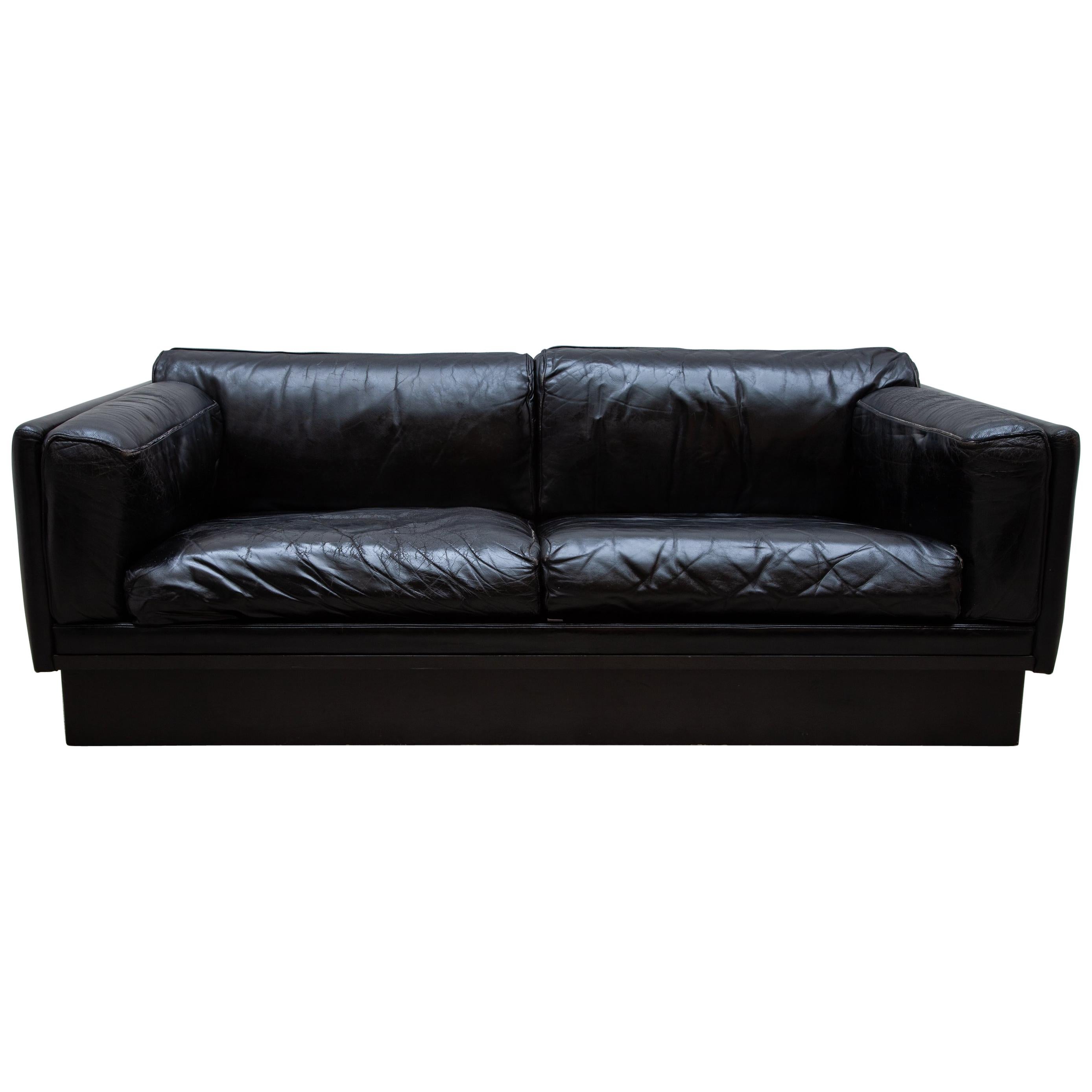 Durlet Black Leather Couche, Settees 1970s Made in Belgium. at 1stDibs
