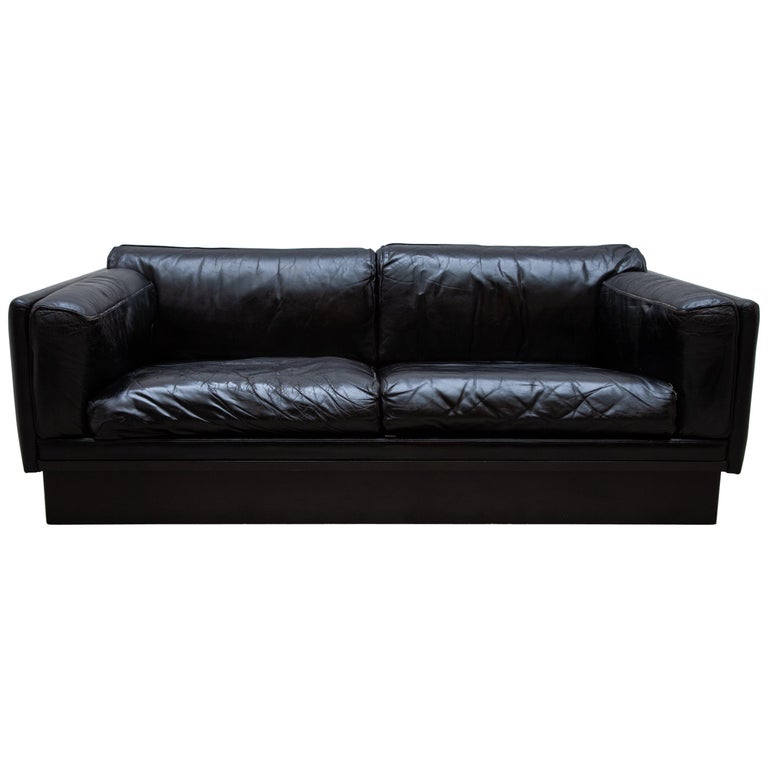 Durlet Black Leather Couche, Settees 1970s Made in Belgium. at 1stDibs