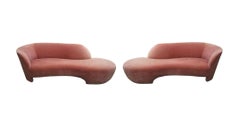 Two Serpentine Sofas, Reupholstered in Dusty Rose Pink Velvet, 1970s