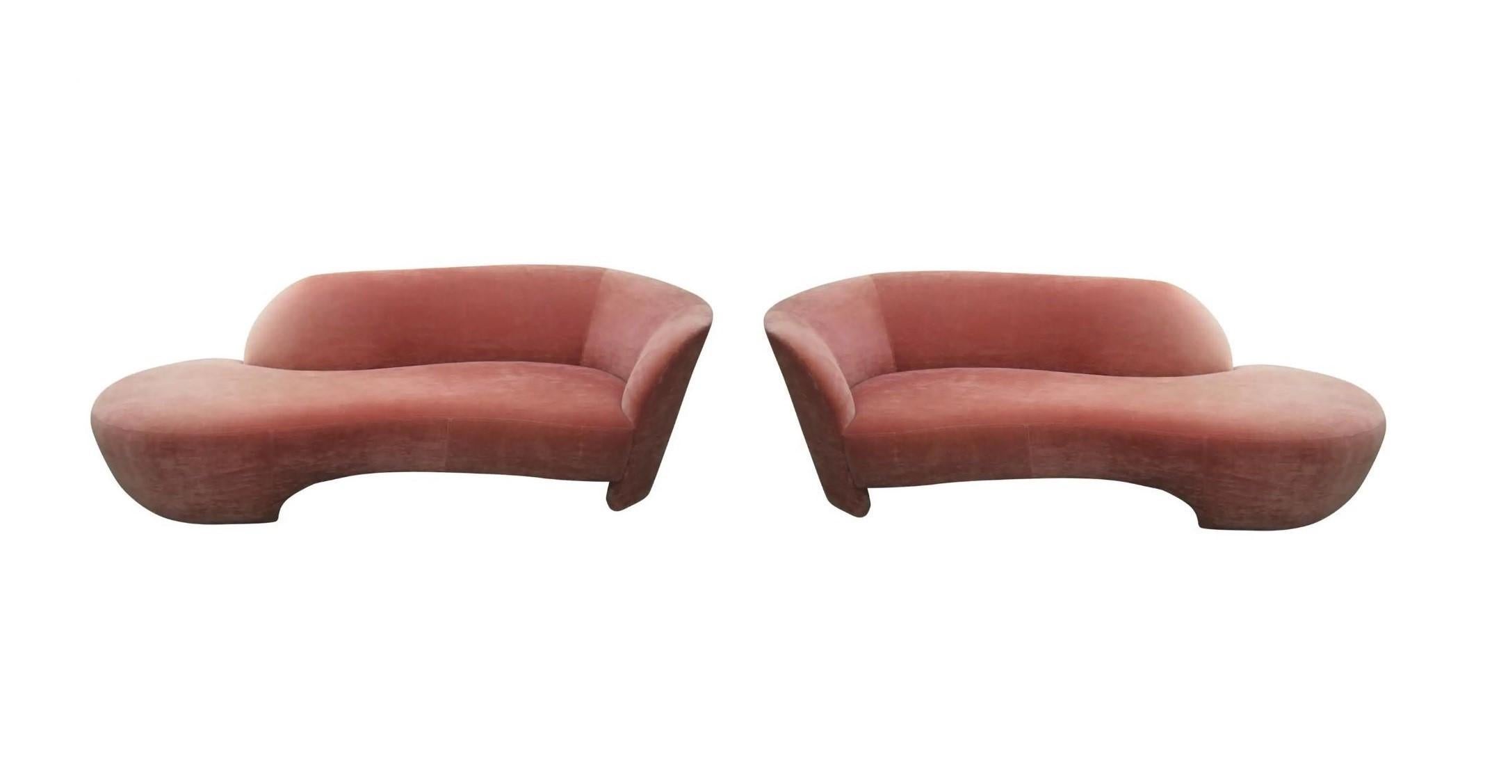 Mid-Century Modern Set of Two Dusty Rose Pink Vladmir Kagan Style Cloud Sofas For Sale