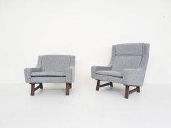 Set of Two Dutch or Scandinavian Design Lounge Chairs with Wenge Feet, 1950s