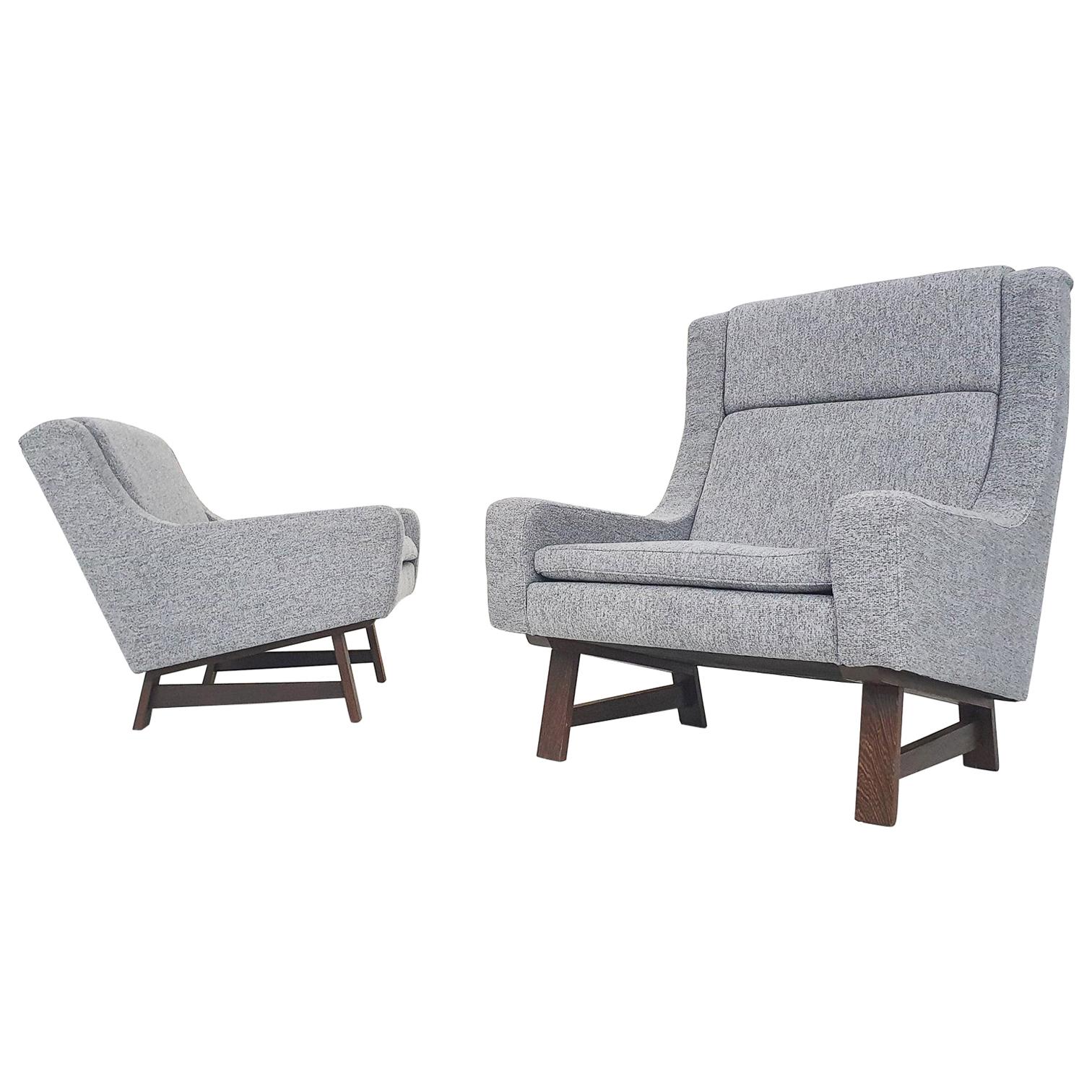 Ensemble de deux chaises longues de design néerlandais ou scandinave avec pieds en forme de wengé, années 1950 en vente