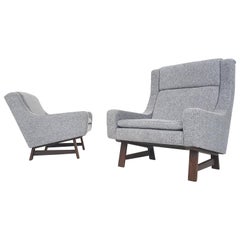 Ensemble de deux chaises longues de design néerlandais ou scandinave avec pieds en forme de wengé, années 1950