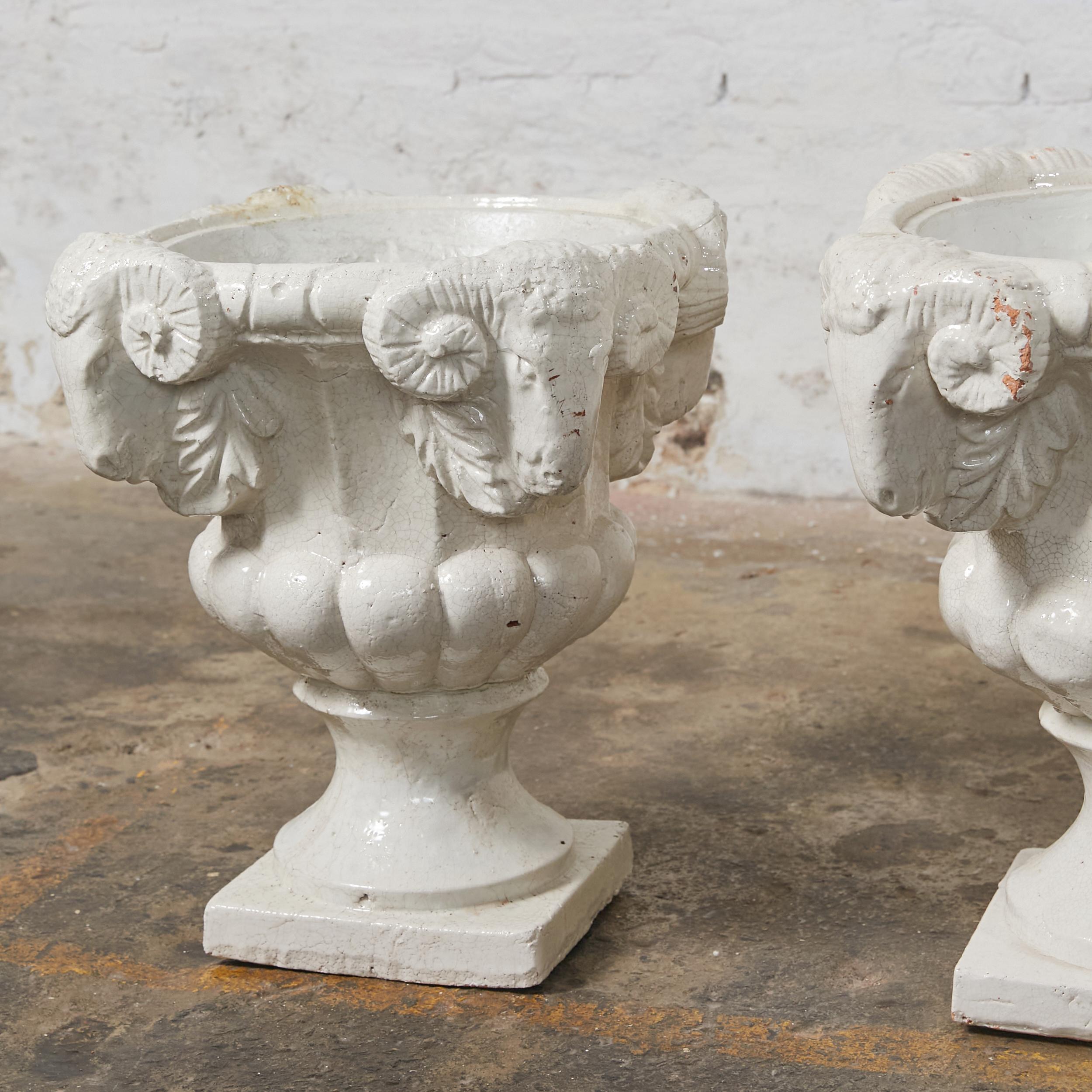 Set of Two Dutch Terracota Planters with White Crackled Glaze In Good Condition In Philadelphia, PA