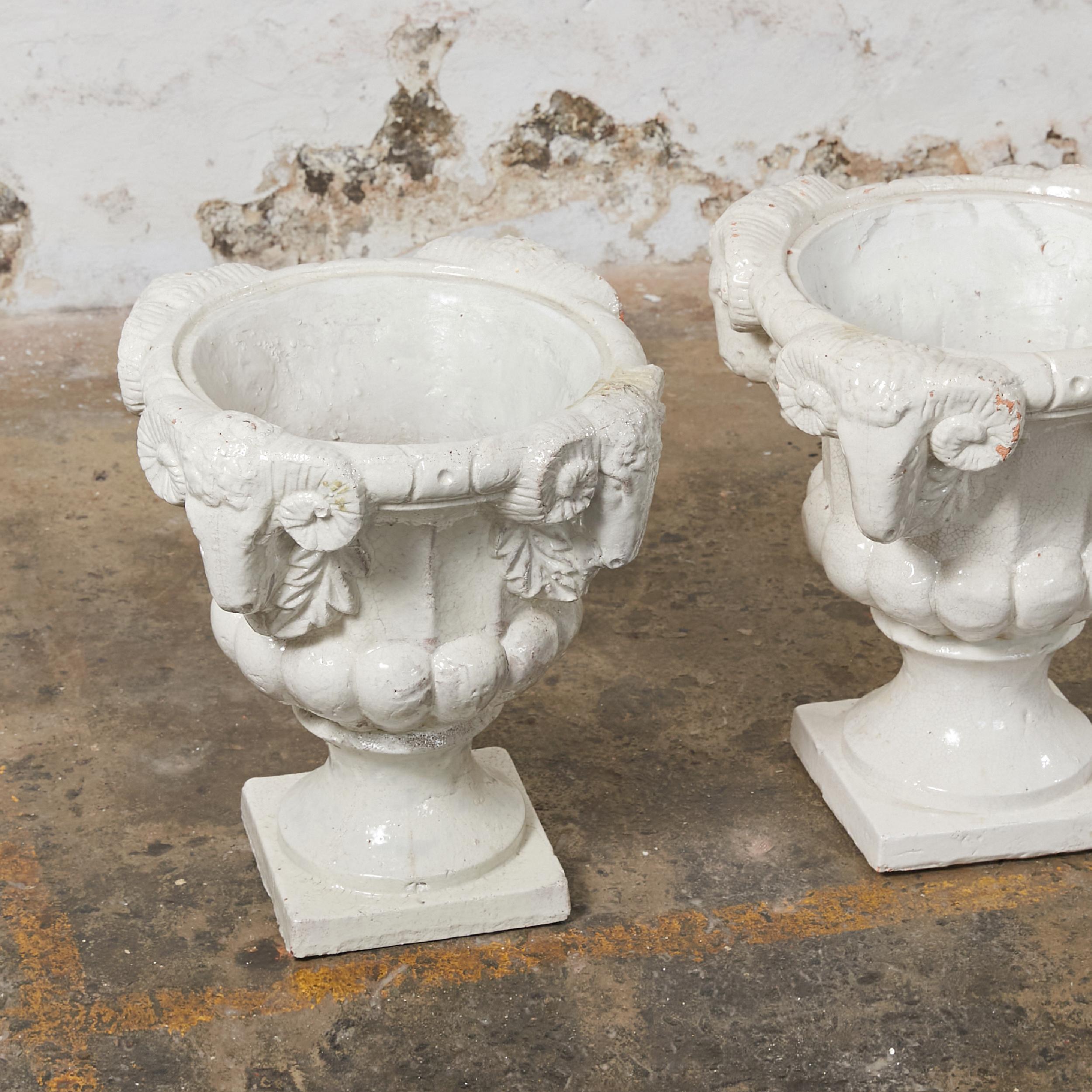20th Century Set of Two Dutch Terracota Planters with White Crackled Glaze