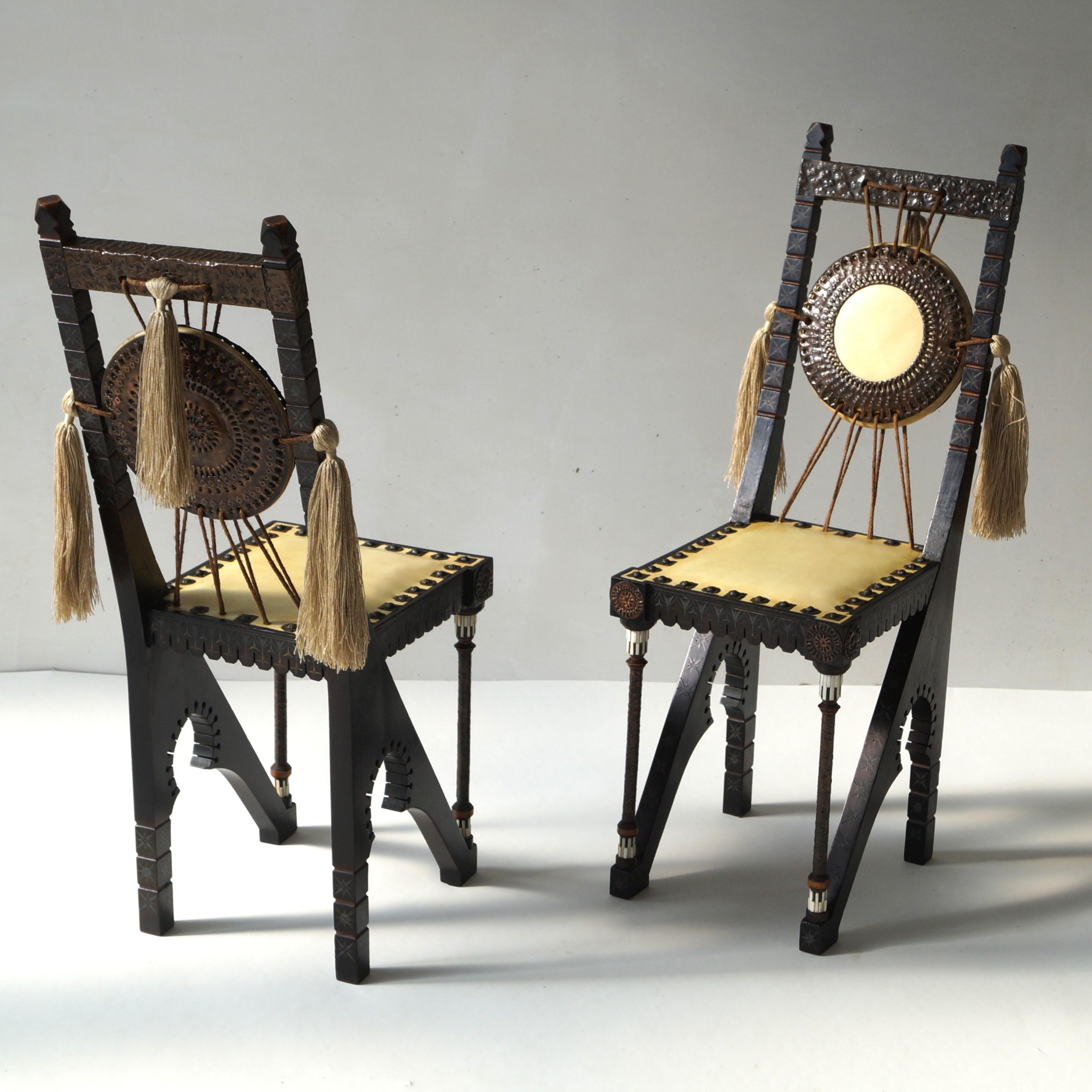 Set of two early 1900s Carlo Bugatti Ladies ''Gong'' chairs  For Sale 5