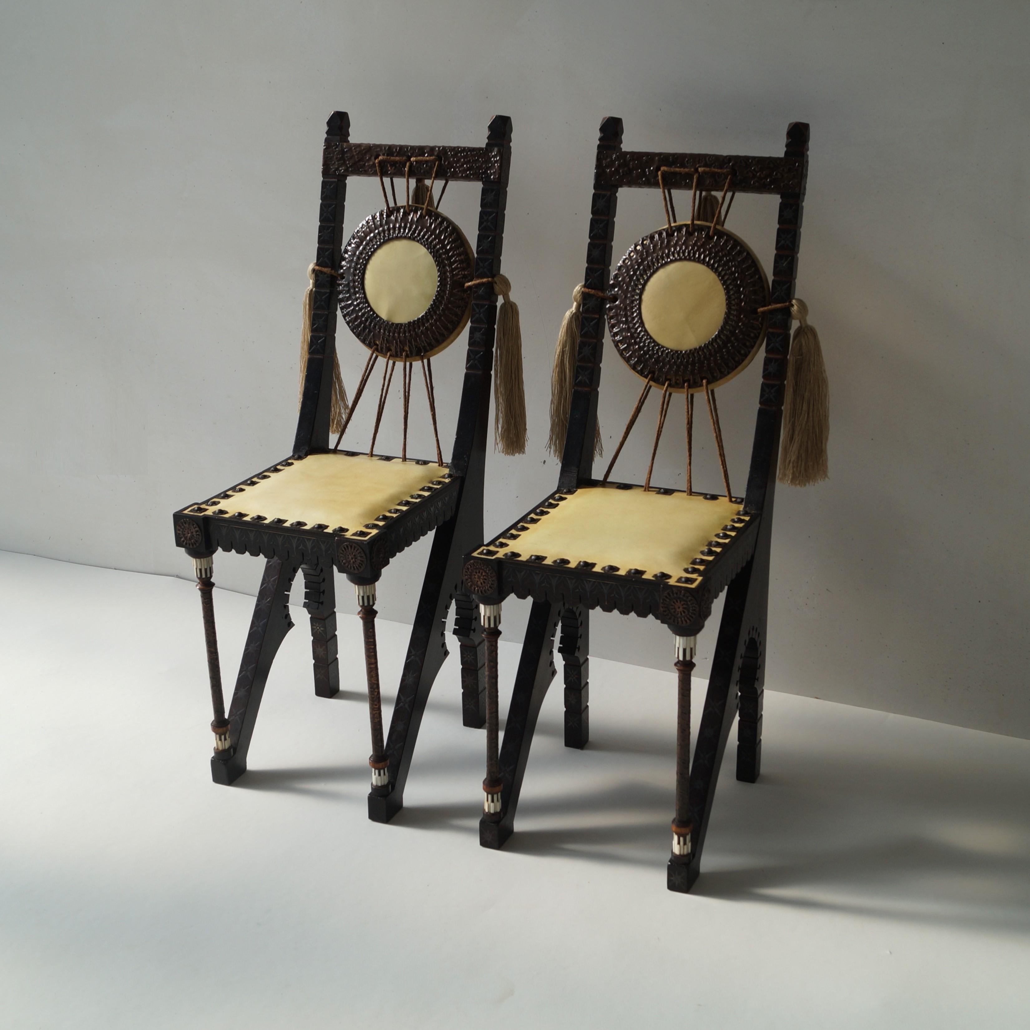 Carlo Bugatti set of side chairs, early 1900s For Sale 8