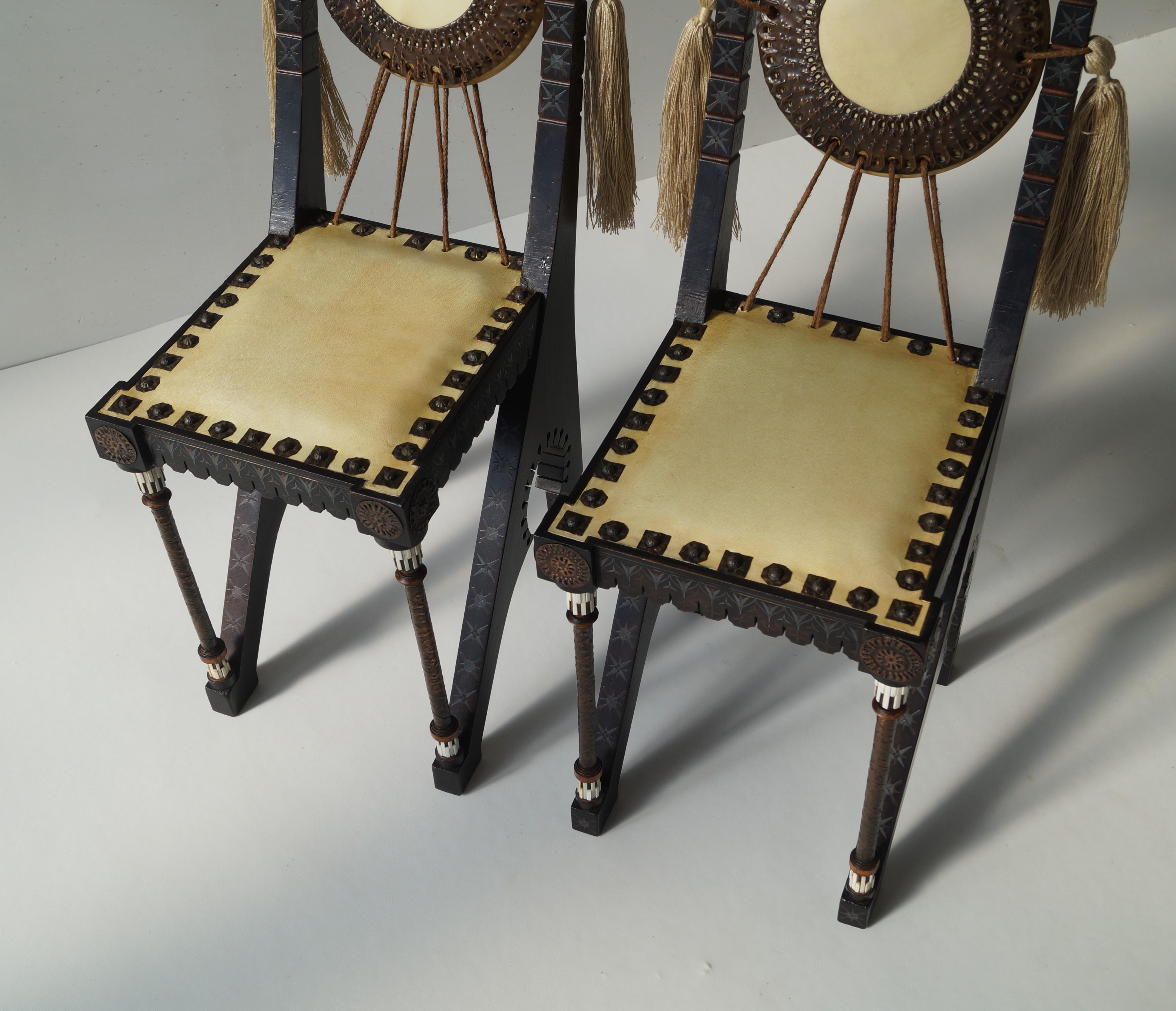 Carlo Bugatti set of side chairs, early 1900s For Sale 9