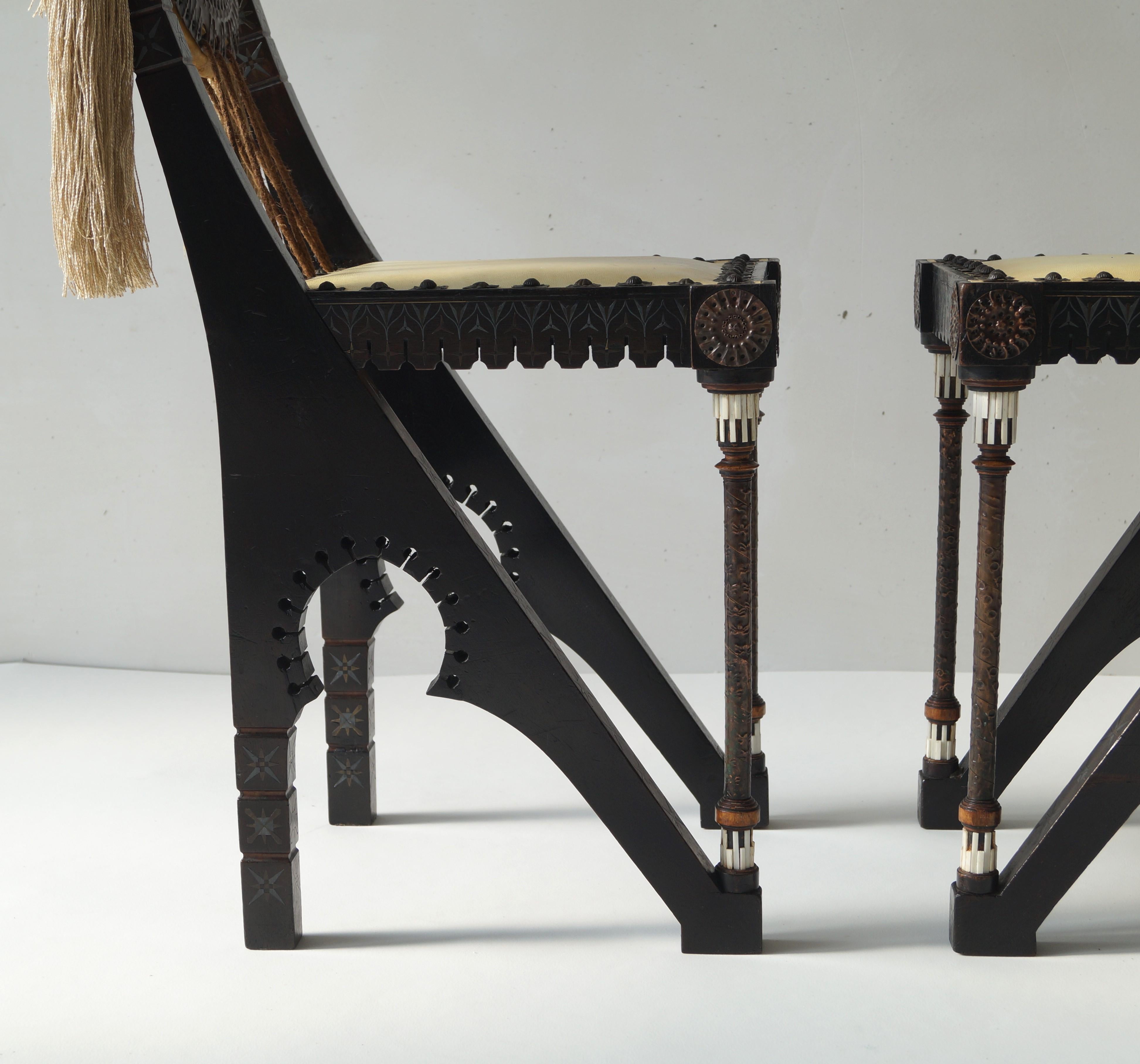 Set of two early 1900s Carlo Bugatti Ladies ''Gong'' chairs  For Sale 11