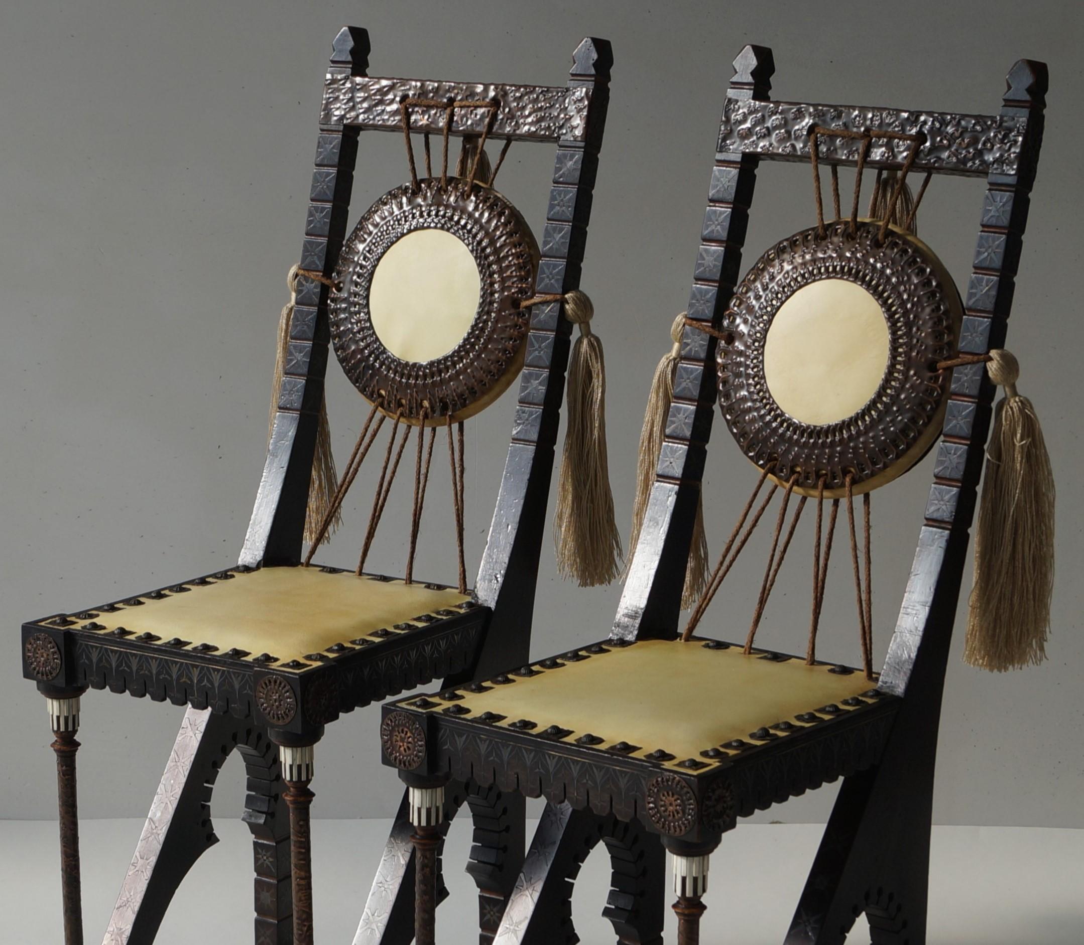 Italian Carlo Bugatti set of side chairs, early 1900s For Sale