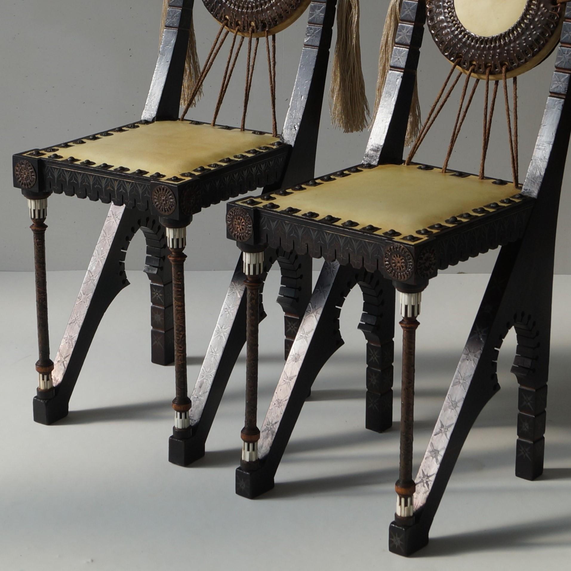 Carlo Bugatti set of side chairs, early 1900s In Good Condition For Sale In EVERDINGEN, NL