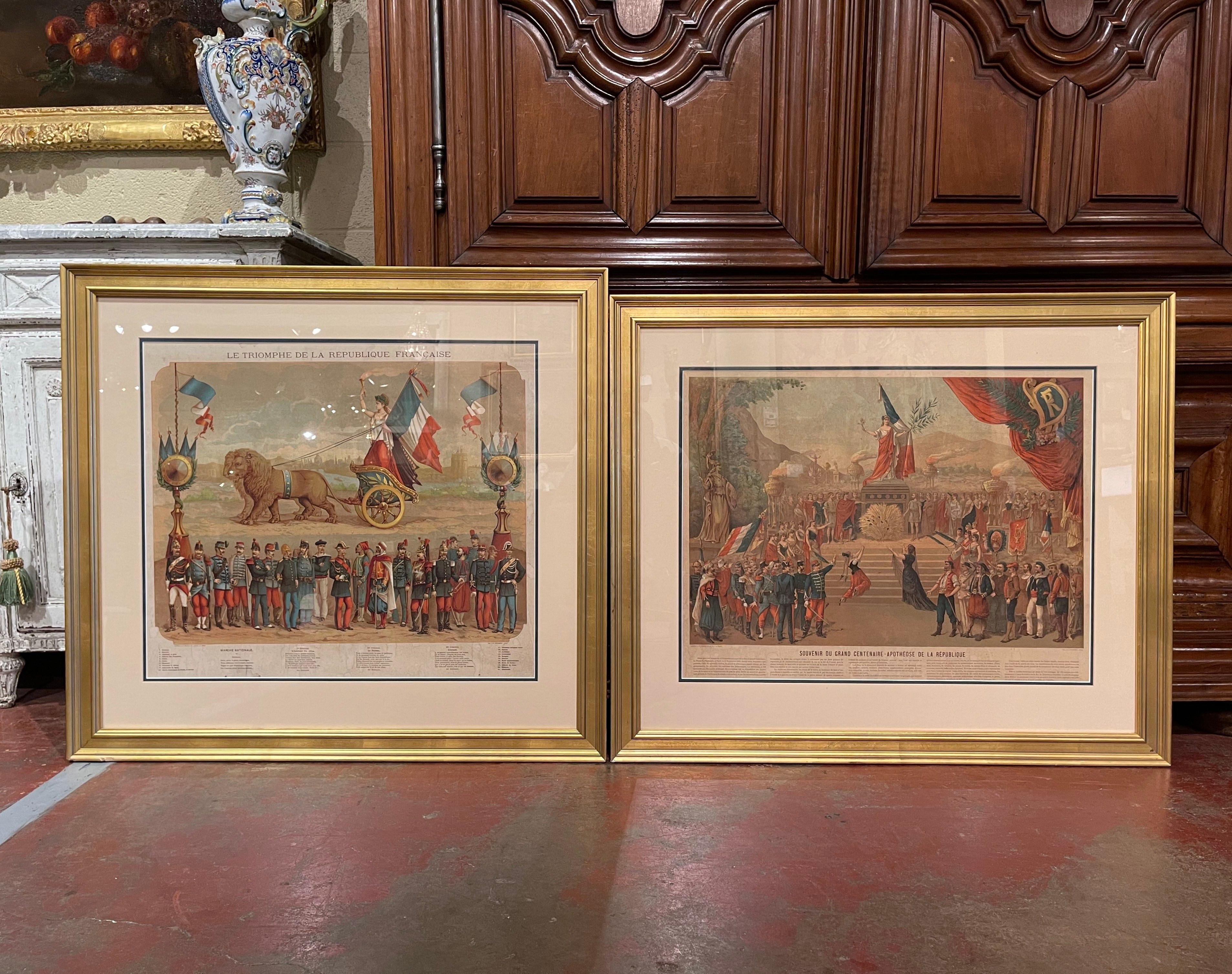 Hand-Painted Set of Two Early 20th Century French Revolution Prints in Custom Frames For Sale