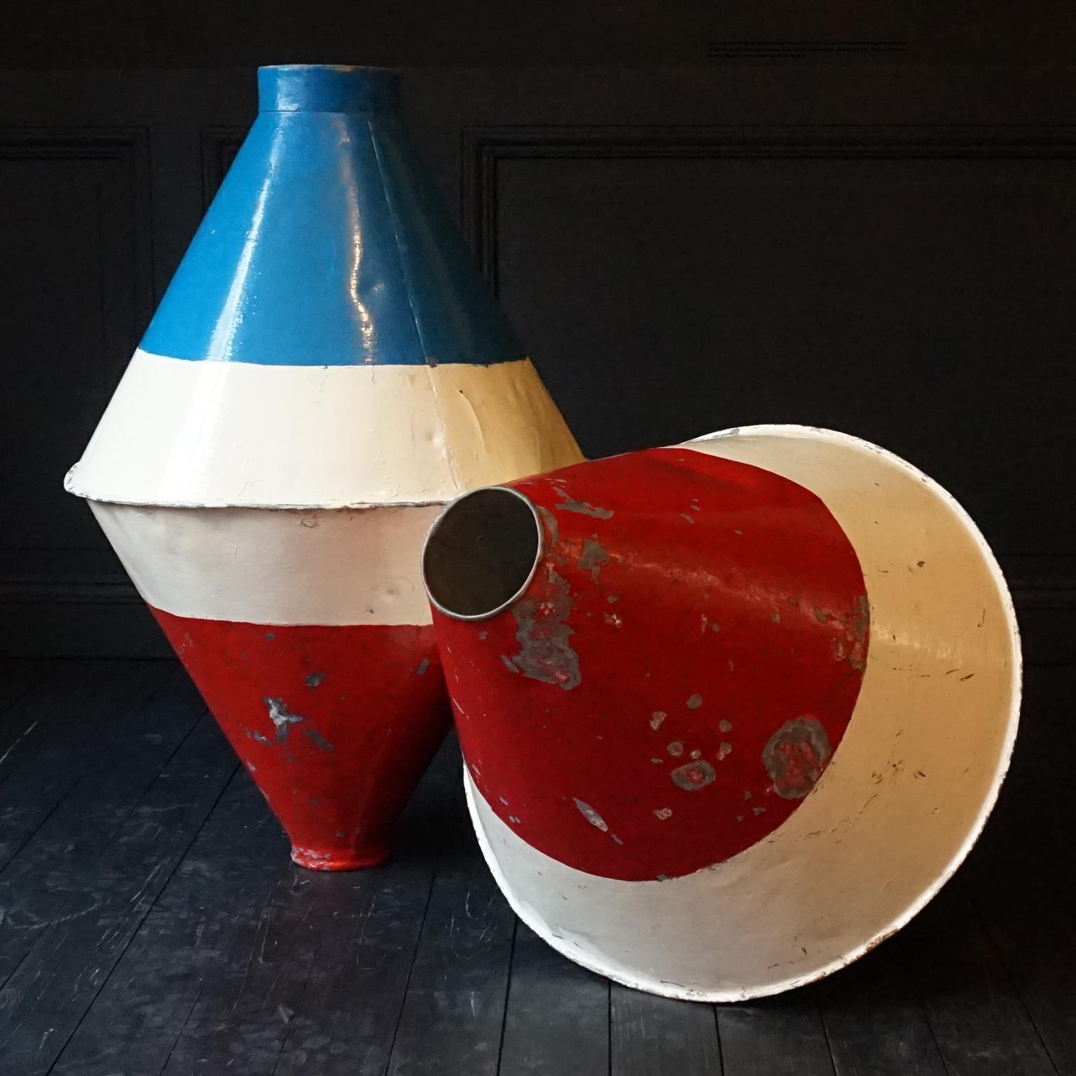 Set of Two Early 20th Century Large Dutch Marine Red White and Blue Metal Buoys For Sale 6