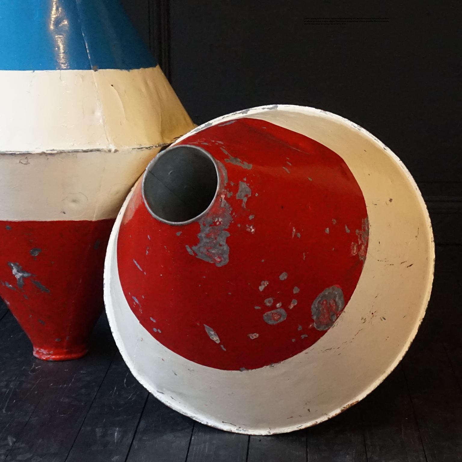Set of Two Early 20th Century Large Dutch Marine Red White and Blue Metal Buoys For Sale 2