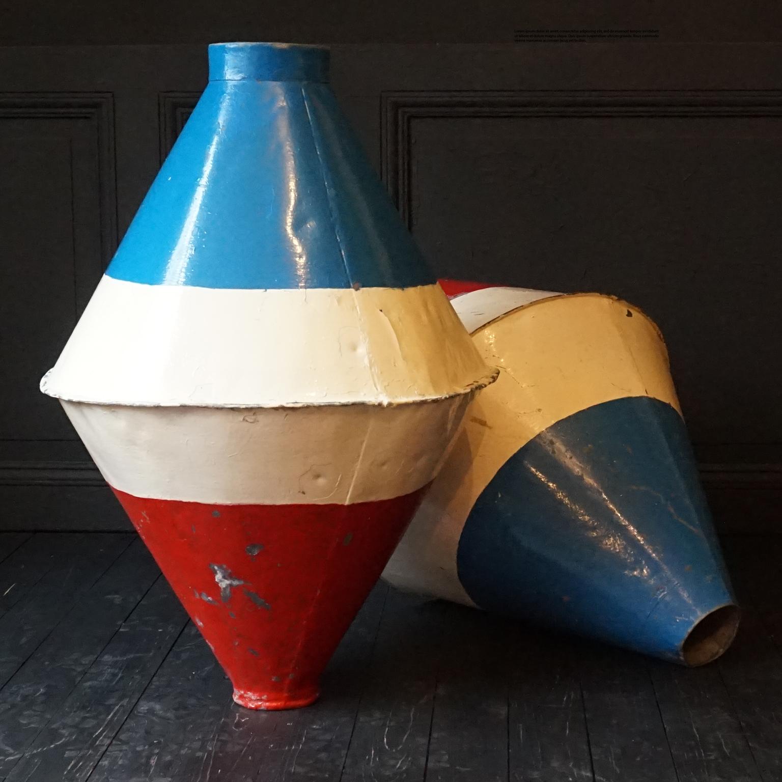 Set of Two Early 20th Century Large Dutch Marine Red White and Blue Metal Buoys For Sale 3