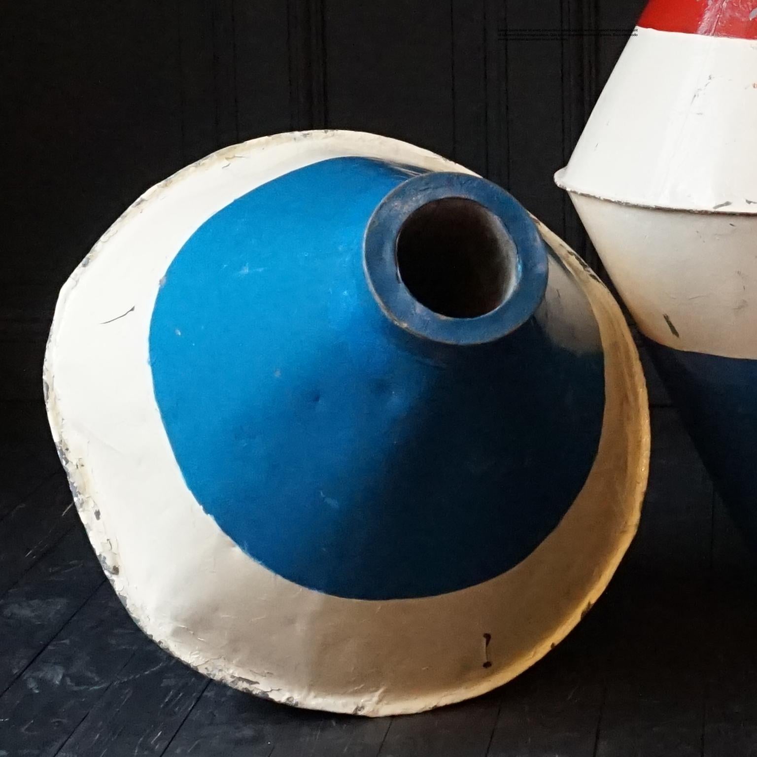 Set of Two Early 20th Century Large Dutch Marine Red White and Blue Metal Buoys For Sale 4