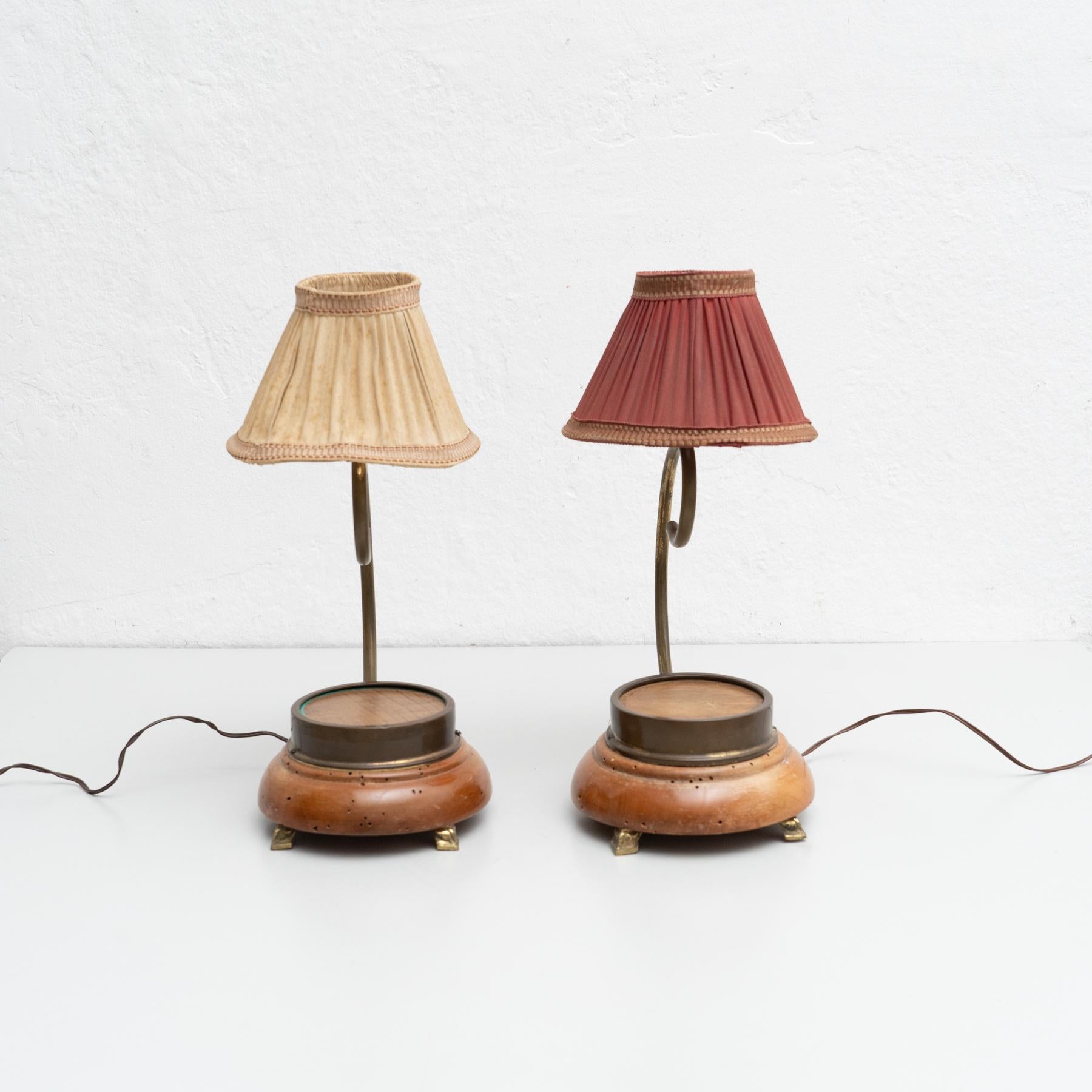 Mid-Century Modern Set of Two Early 20th Century Metal and Wood Table Lamp For Sale