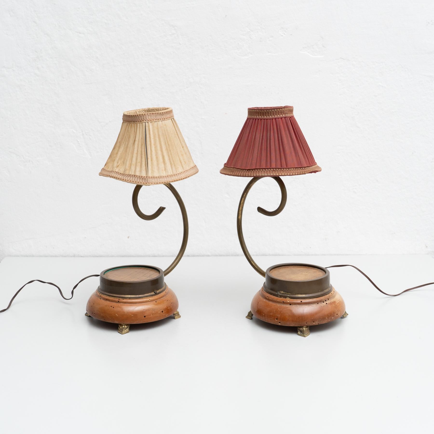 Spanish Set of Two Early 20th Century Metal and Wood Table Lamp For Sale