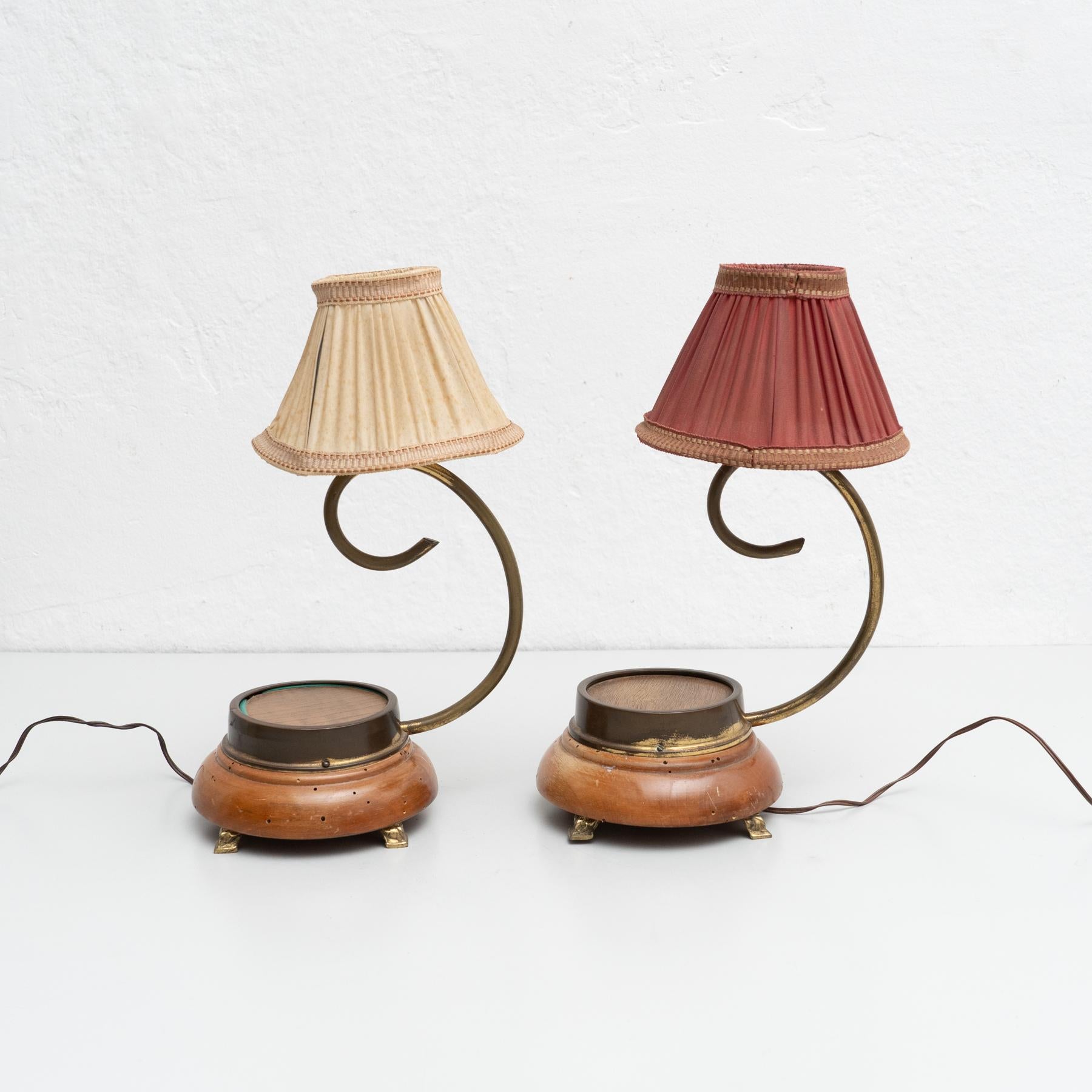 Set of Two Early 20th Century Metal and Wood Table Lamp For Sale 1