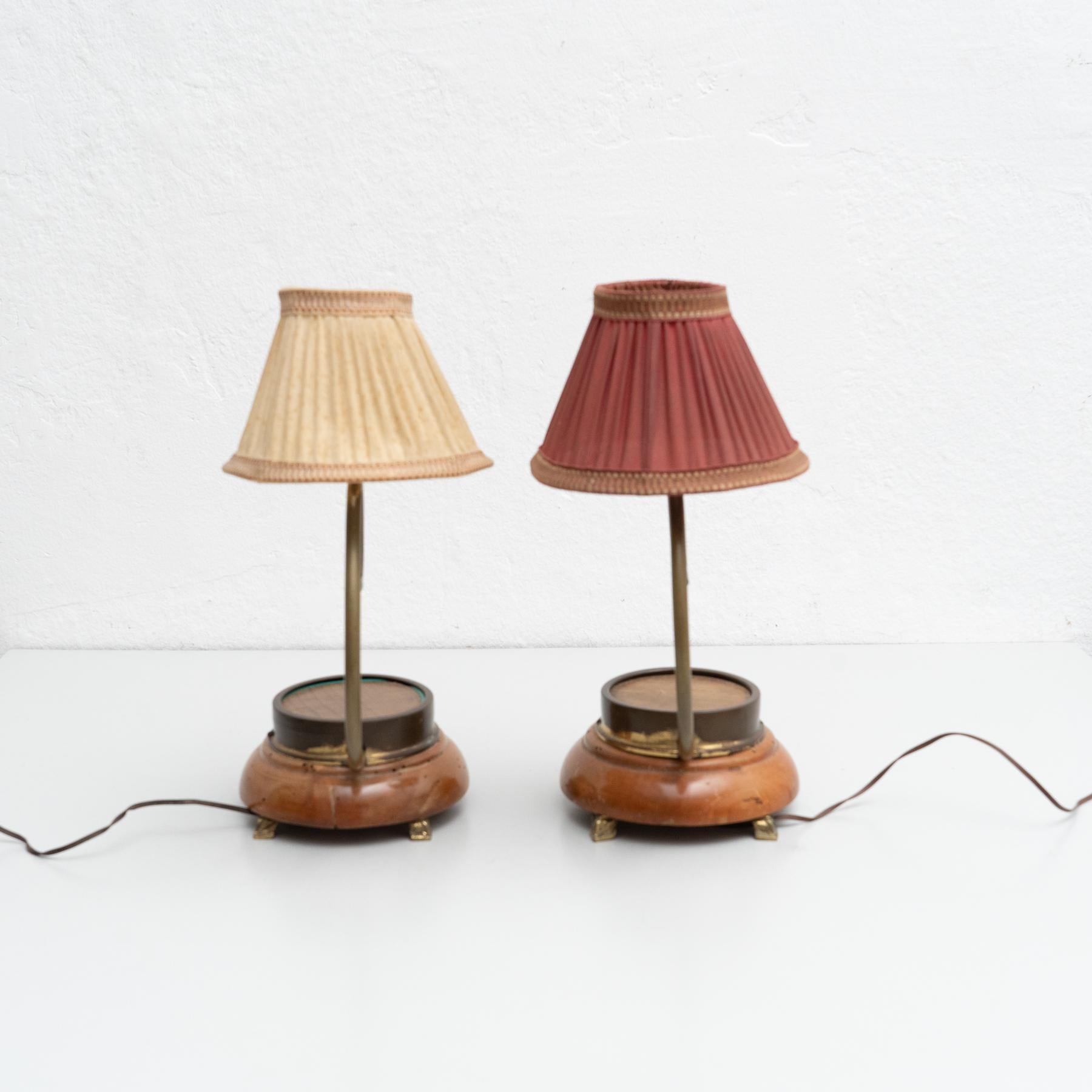 Set of Two Early 20th Century Metal and Wood Table Lamp For Sale 2