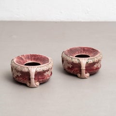 Set di due centrotavola in ceramica rosa Art Nouveau dei primi del Novecento
