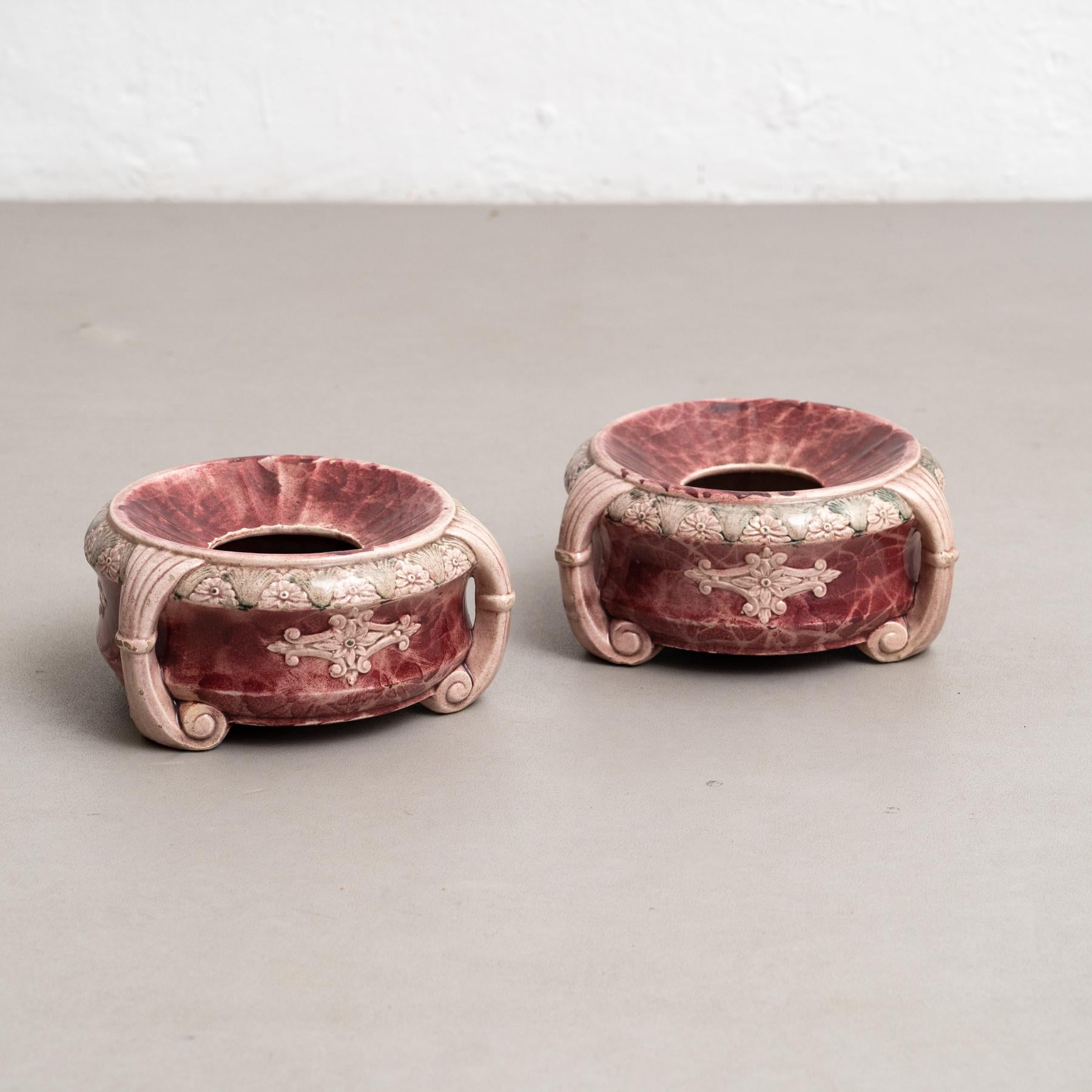 Francese Set di due centrotavola in ceramica rosa Art Nouveau dei primi del Novecento in vendita