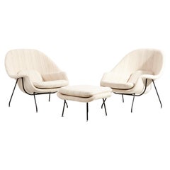 Ensemble de deux chaises et repose-pieds en tissu beige Eero Saarinen pour Knoll, États-Unis, années 1960 