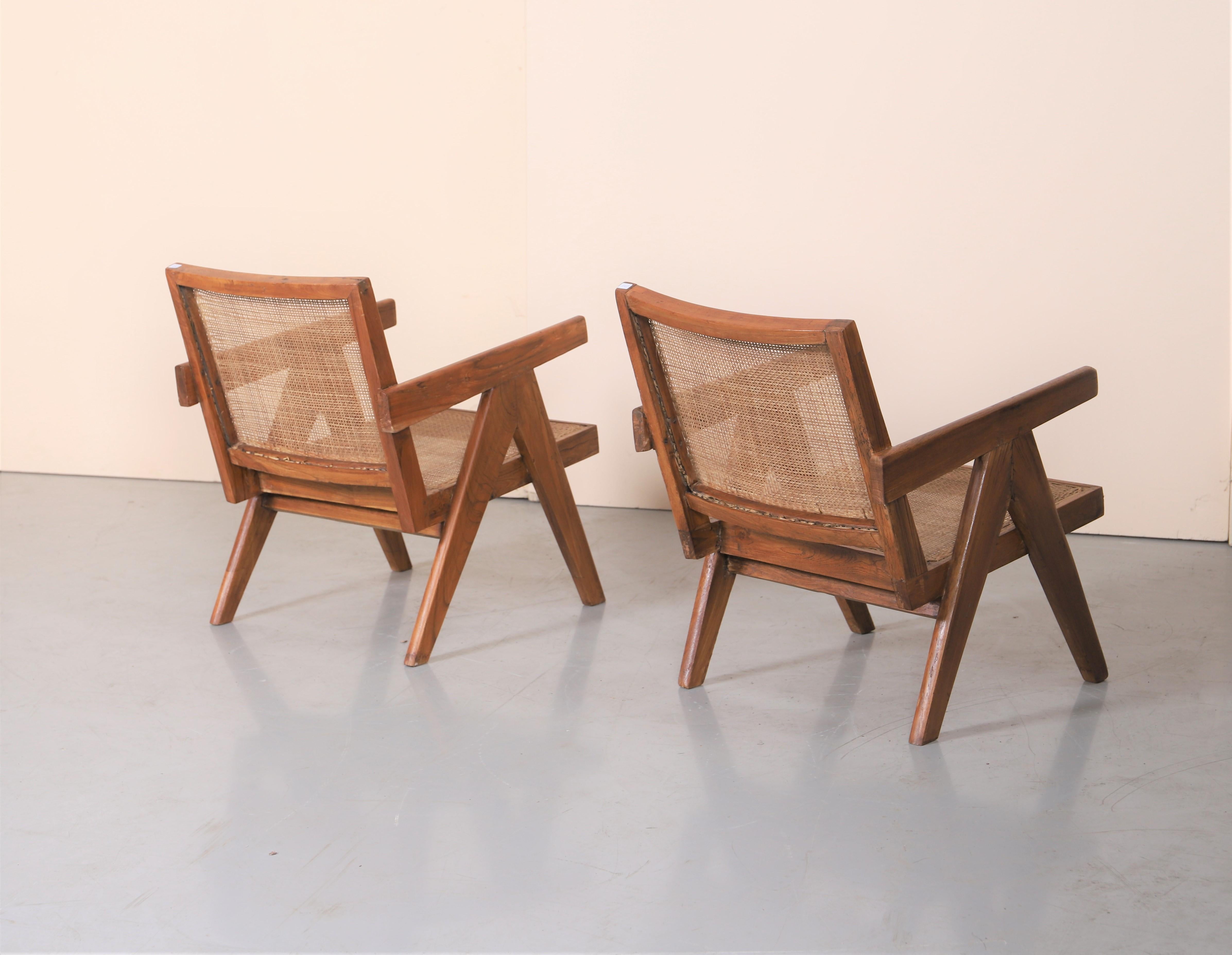Indian Set of Two 'Easy Armchairs' circa 1955 by Pierre Jeanneret
