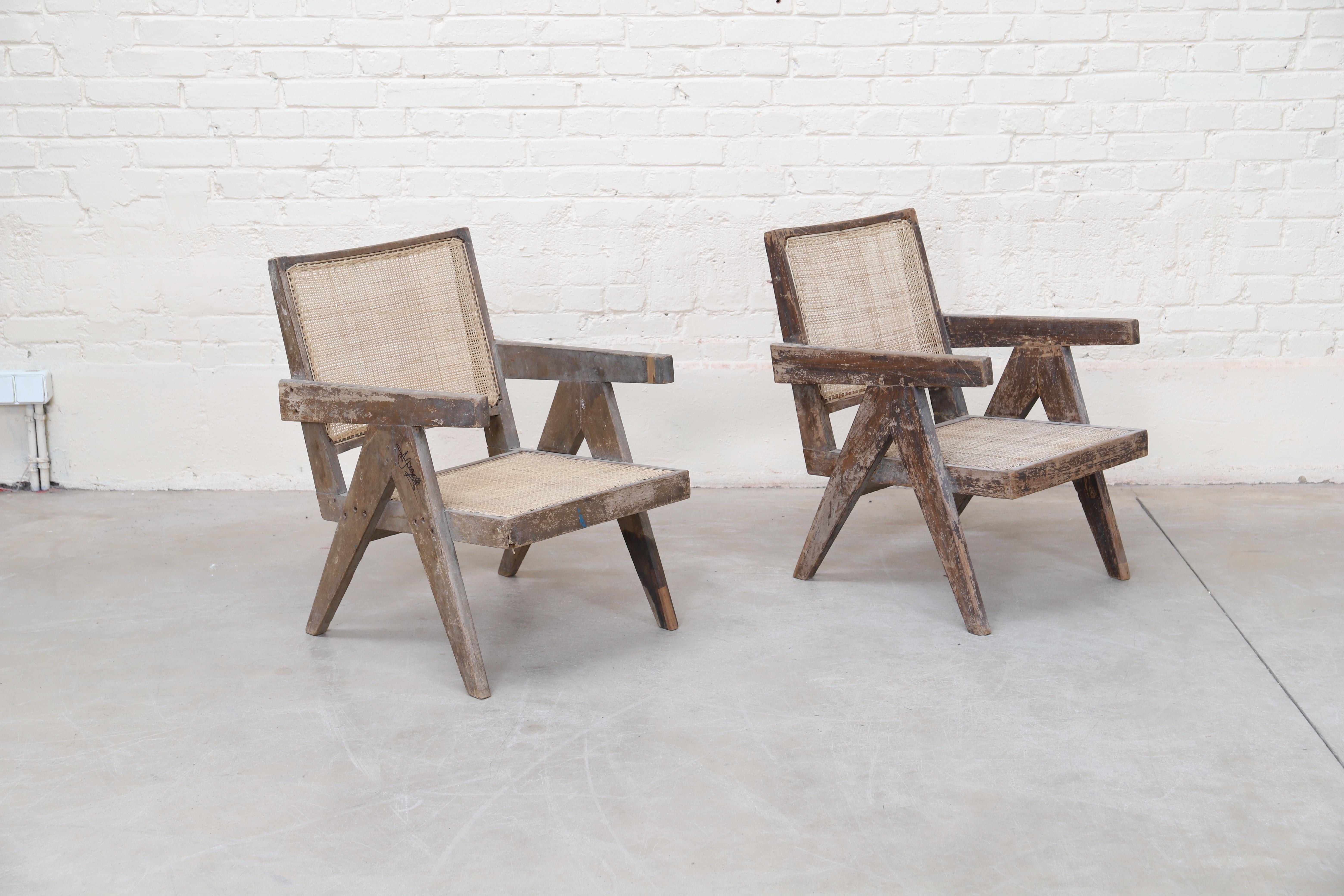Teak Set of Two 'Easy Armchairs' circa 1955 by Pierre Jeanneret