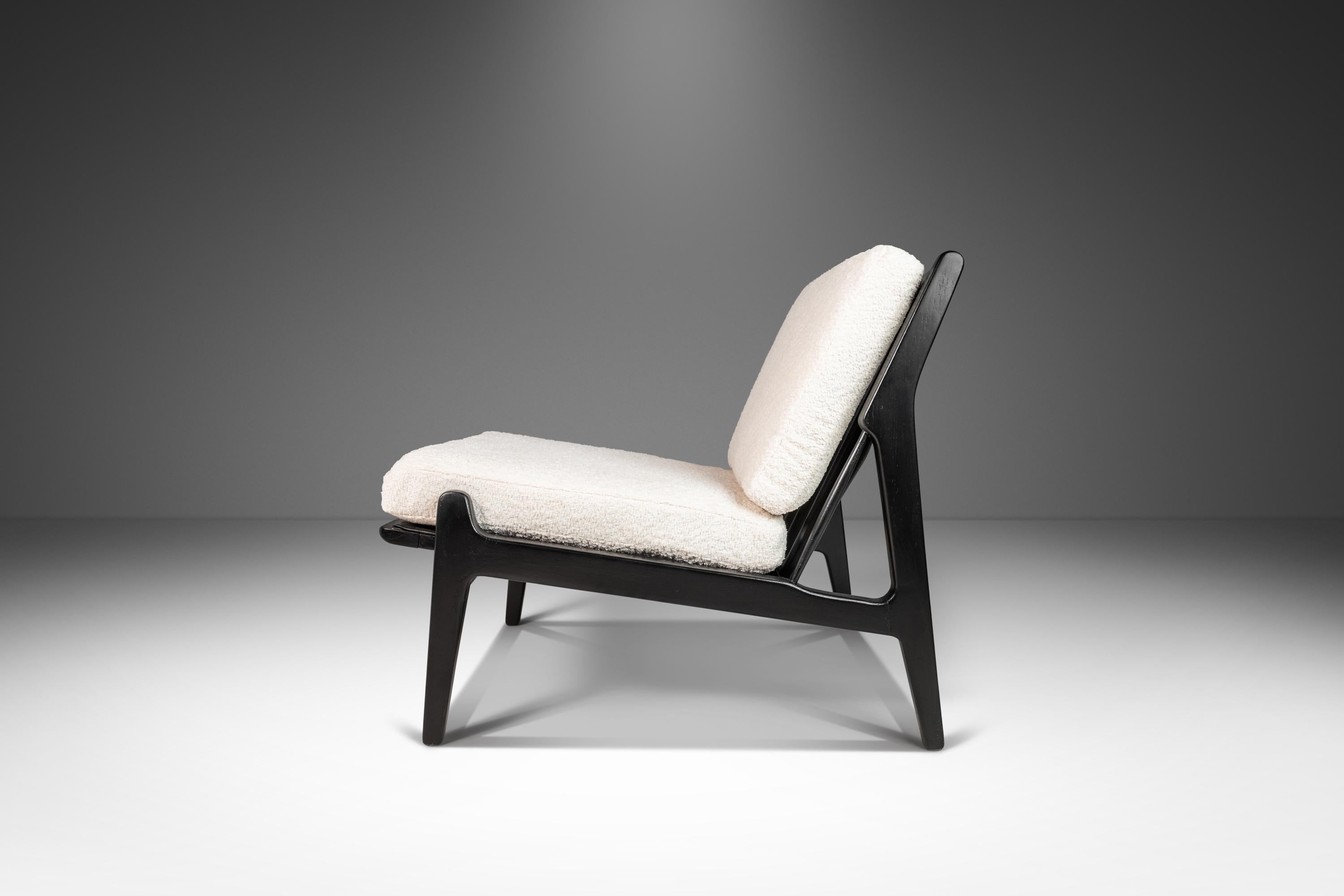 Danish Set of Two Ebonized Lounge Chairs in Bouclé by Ib Kofod Larsen for Selig, 1950s For Sale