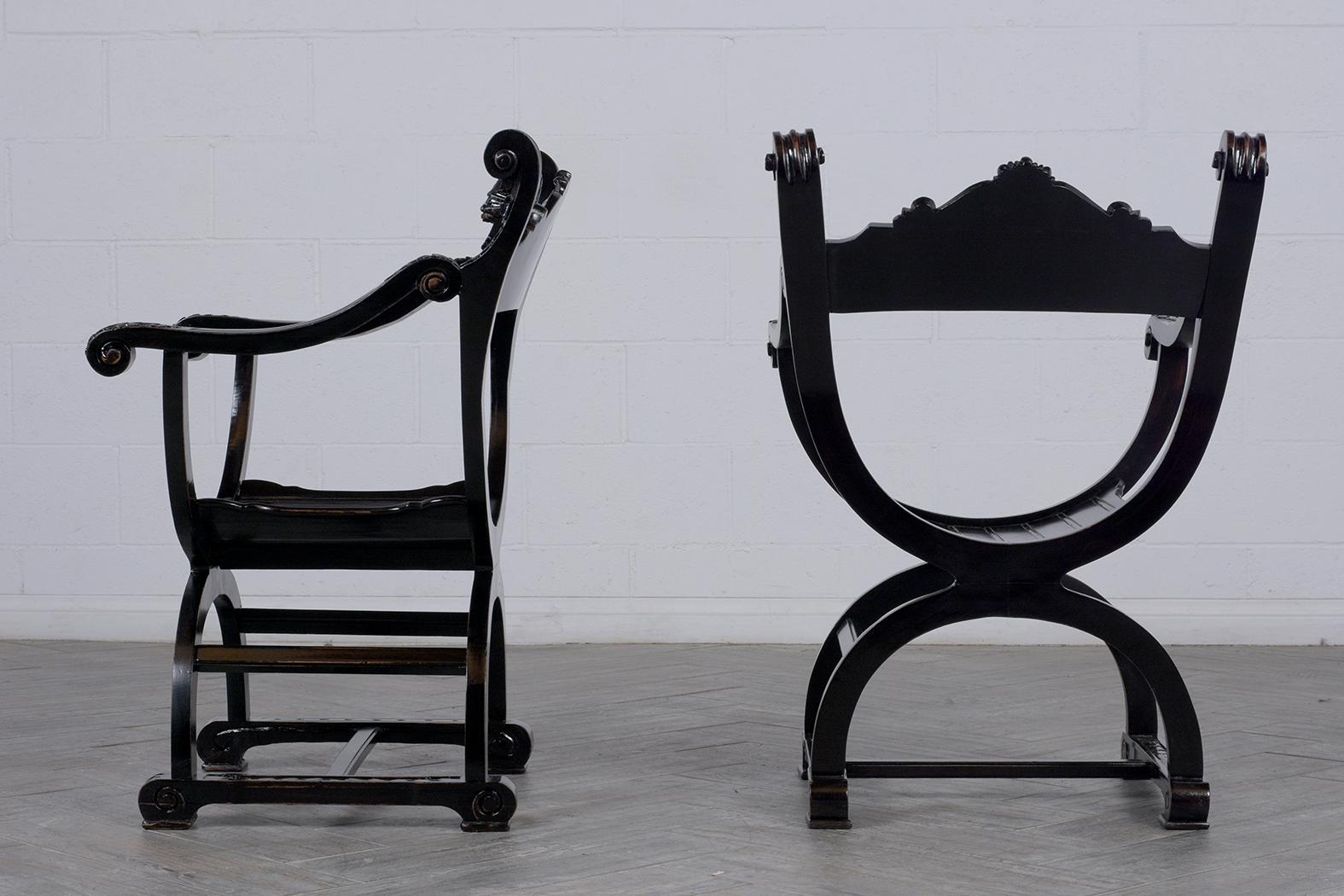 Renaissance Set of Two Ebonized Savonarola Style Armchairs