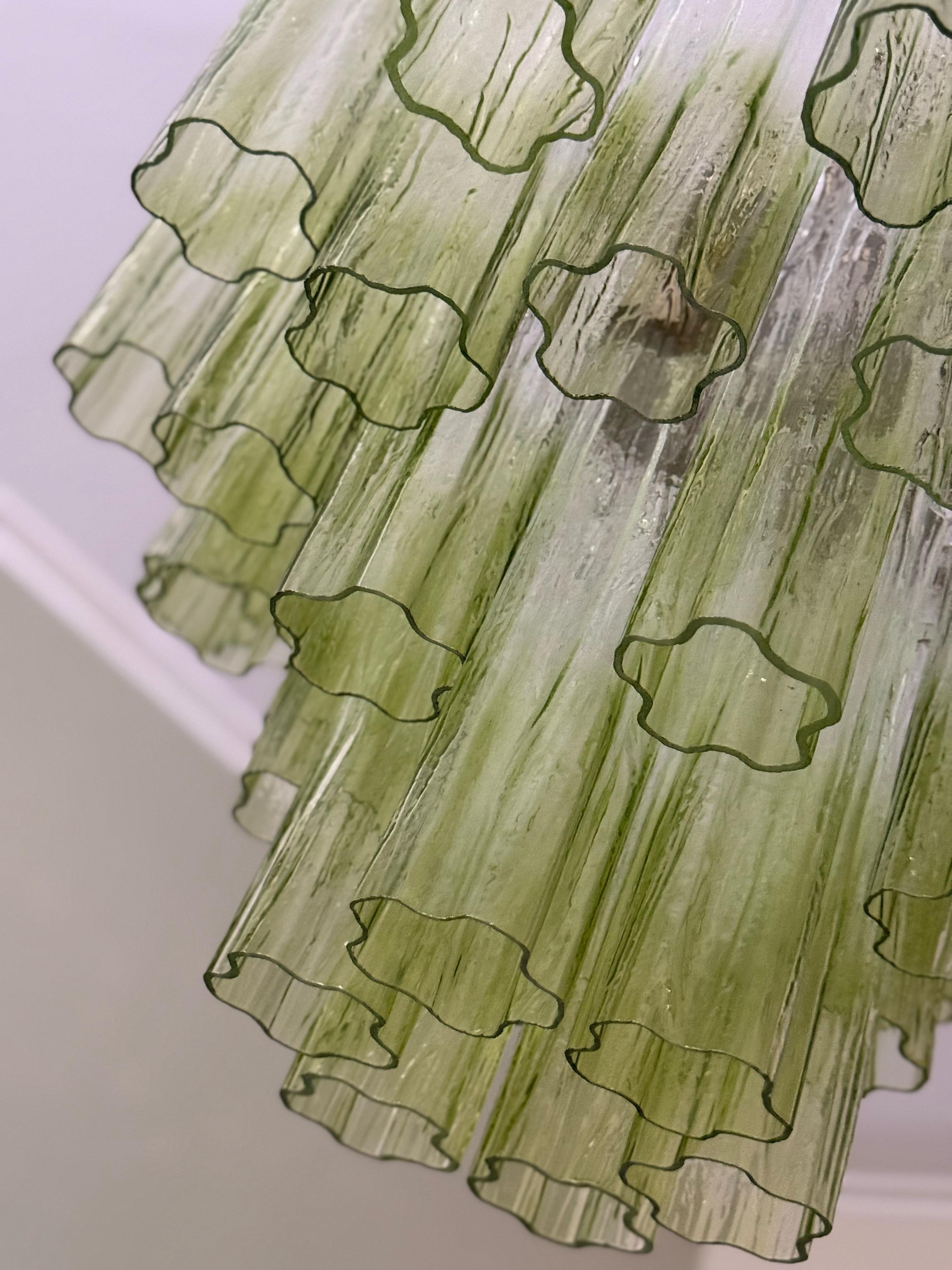 Set of two Eclectic Bold Colorful Green Ombre Murano Chandeliers For Sale 3