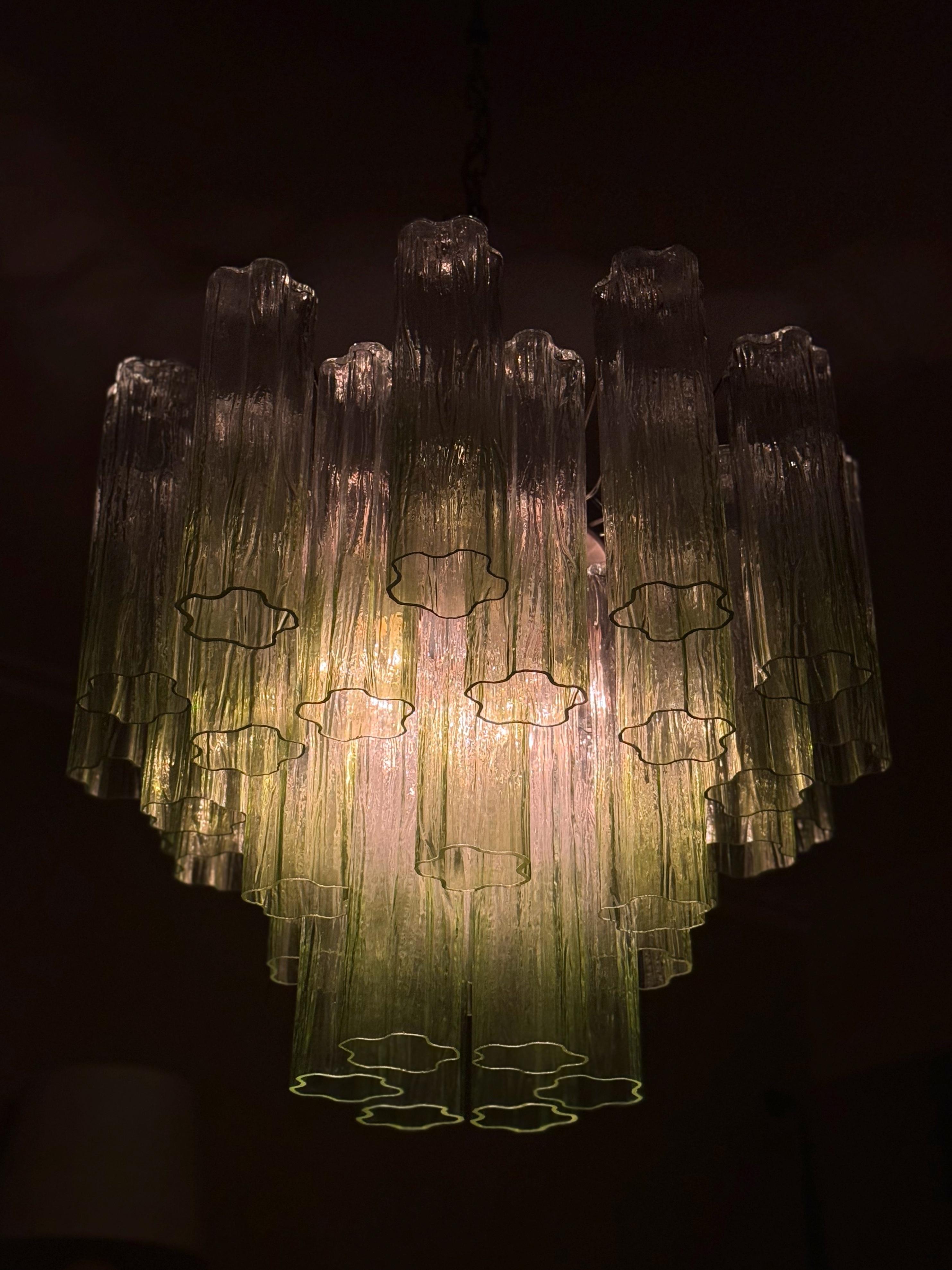 Set of two Eclectic Bold Colorful Green Ombre Murano Chandeliers For Sale 4