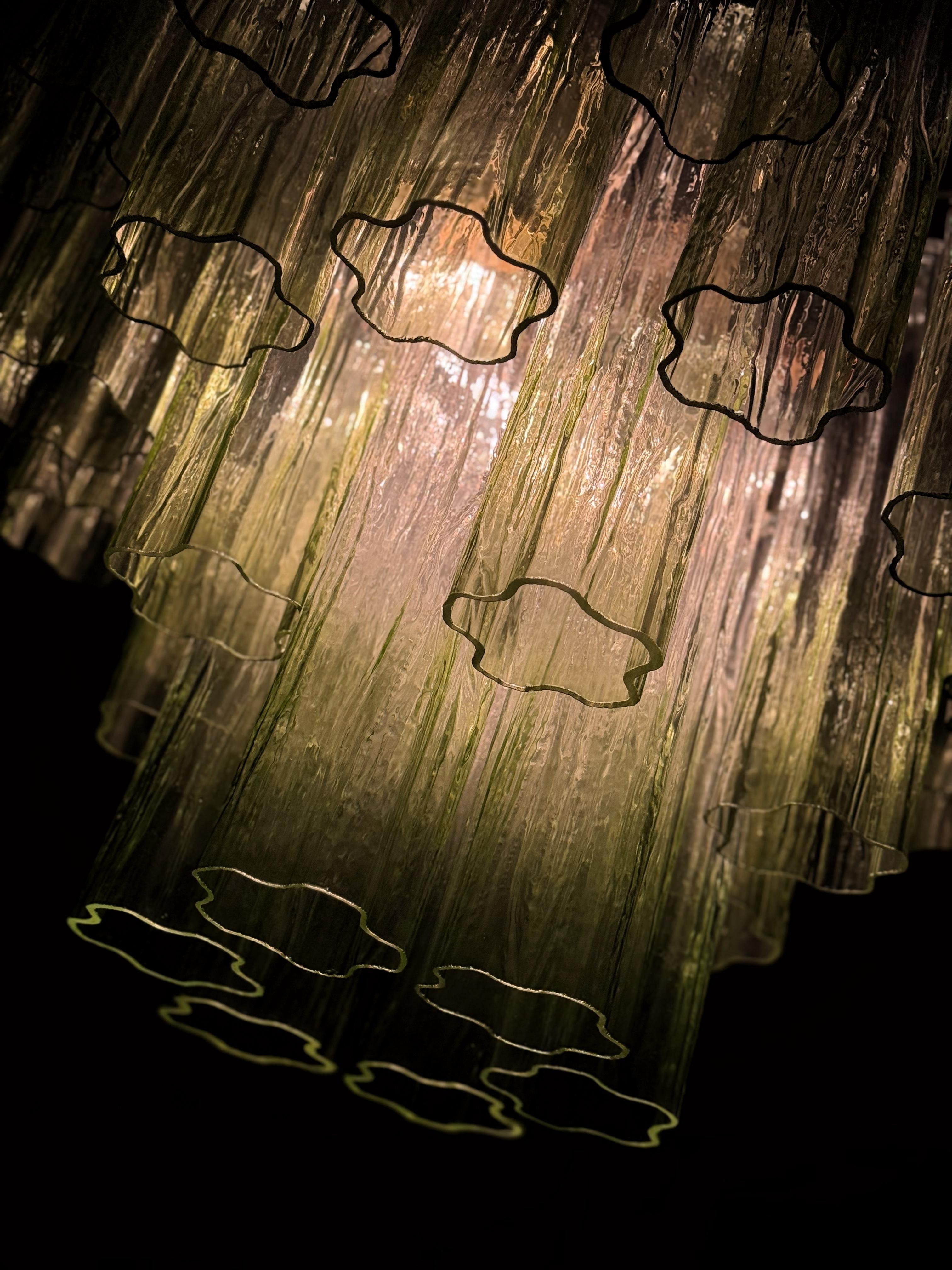 Set of two Eclectic Bold Colorful Green Ombre Murano Chandeliers For Sale 5