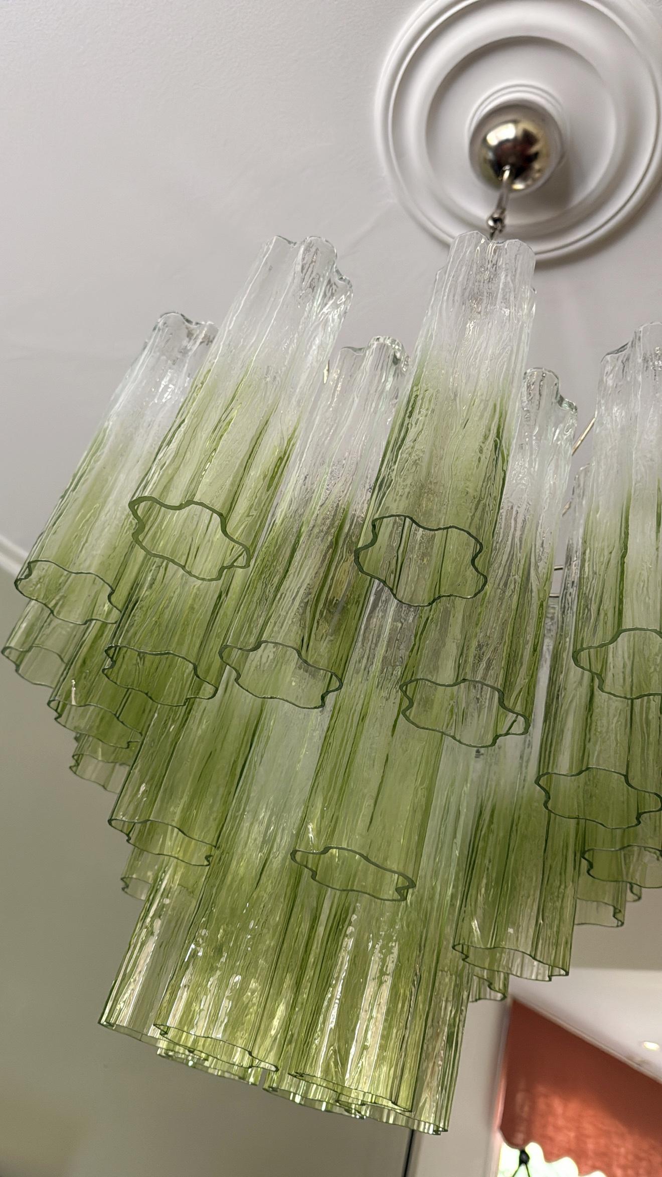 Contemporary Set of two Eclectic Bold Colorful Green Ombre Murano Chandeliers For Sale