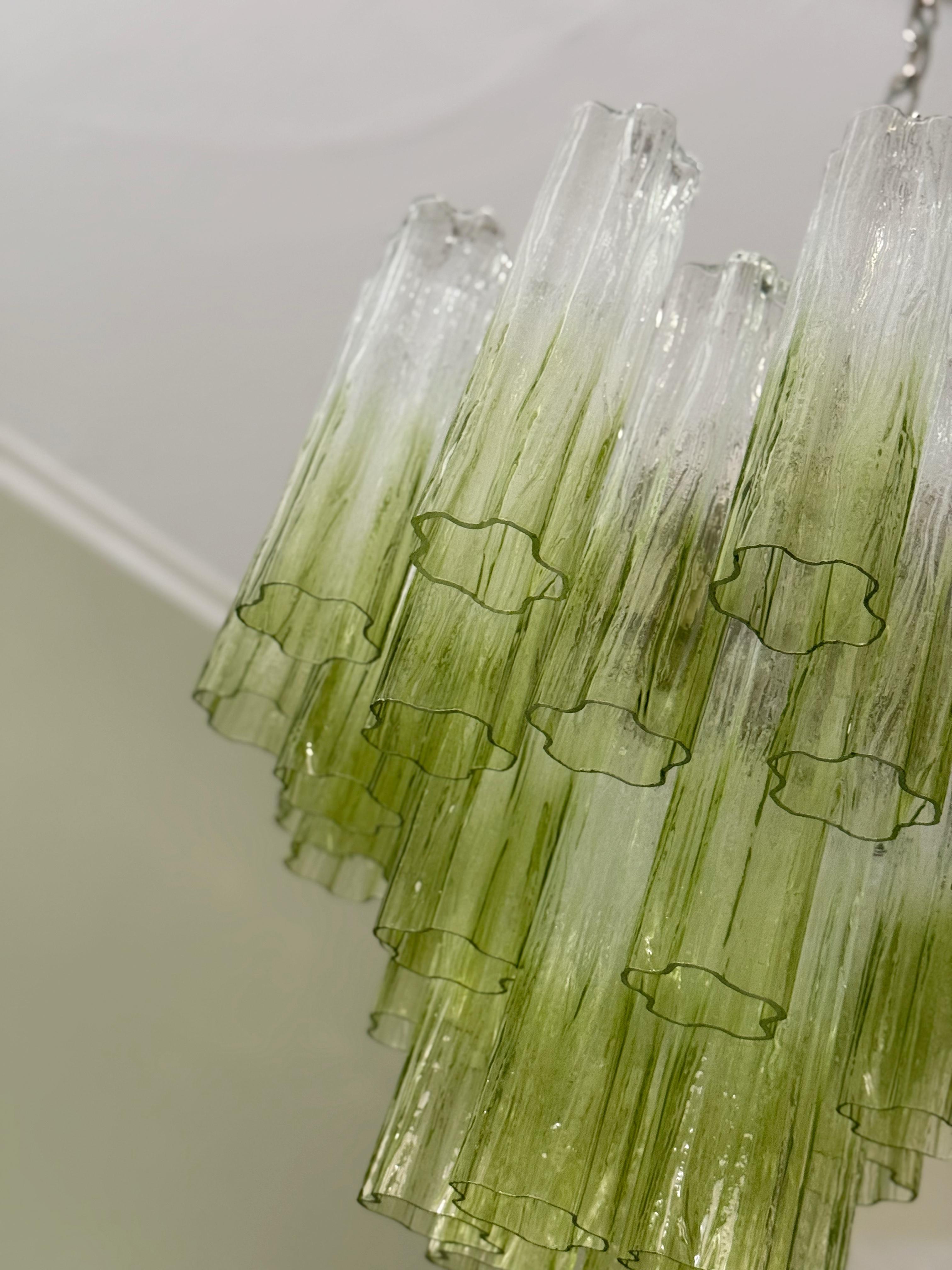 Glass Set of two Eclectic Bold Colorful Green Ombre Murano Chandeliers For Sale