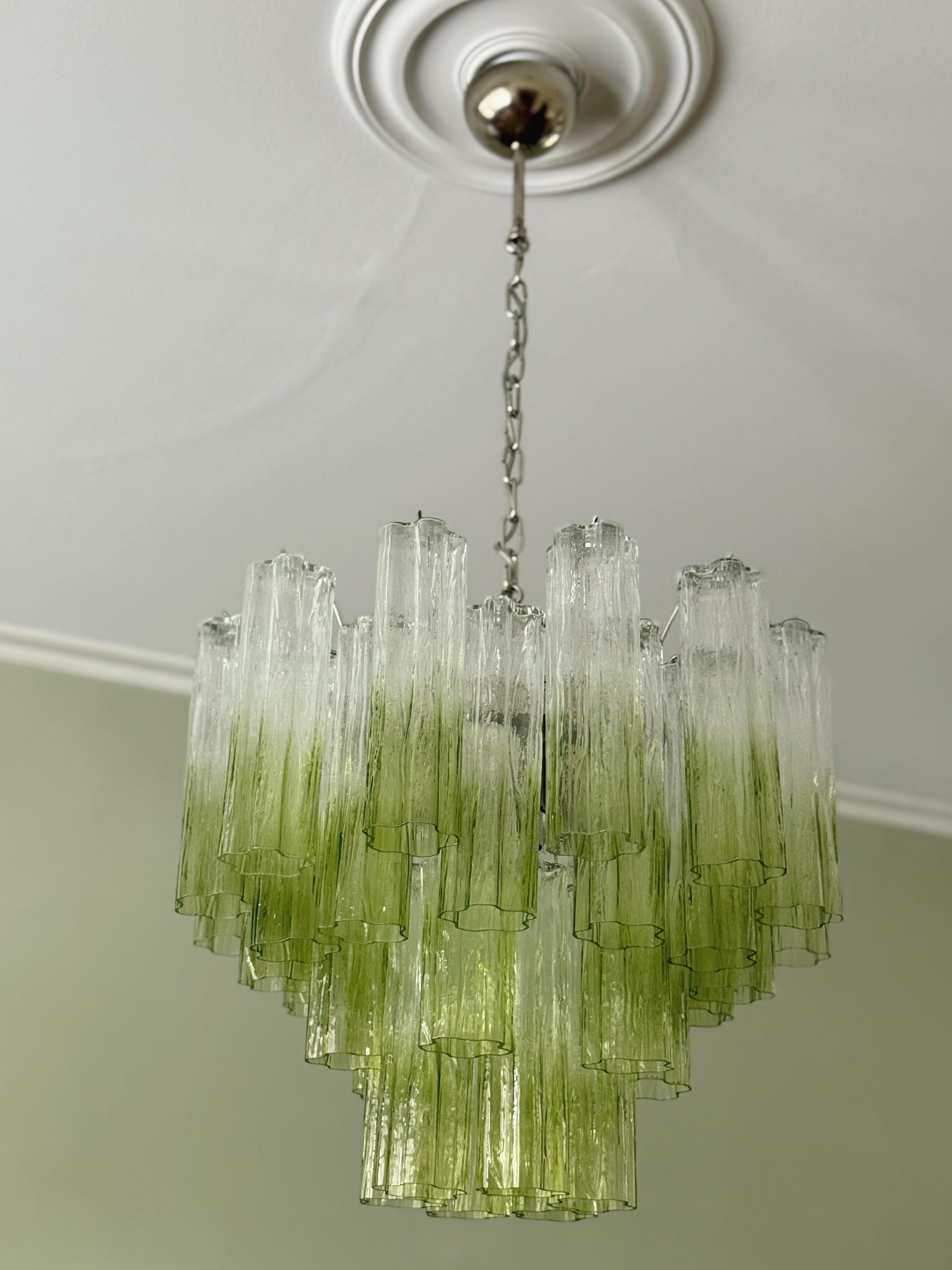 Set of two Eclectic Bold Colorful Green Ombre Murano Chandeliers For Sale 1