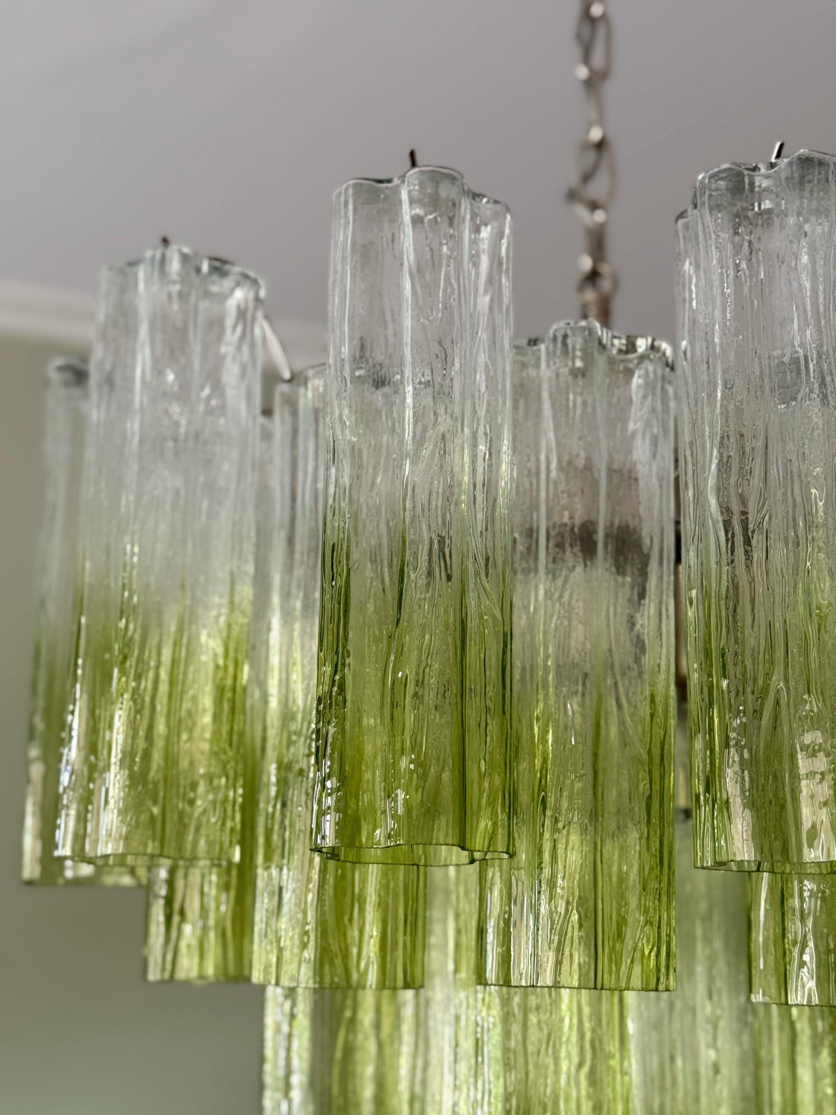 Set of two Eclectic Bold Colorful Green Ombre Murano Chandeliers For Sale 2