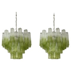 Set of two Eclectic Bold Colorful Green Ombre Murano Chandeliers
