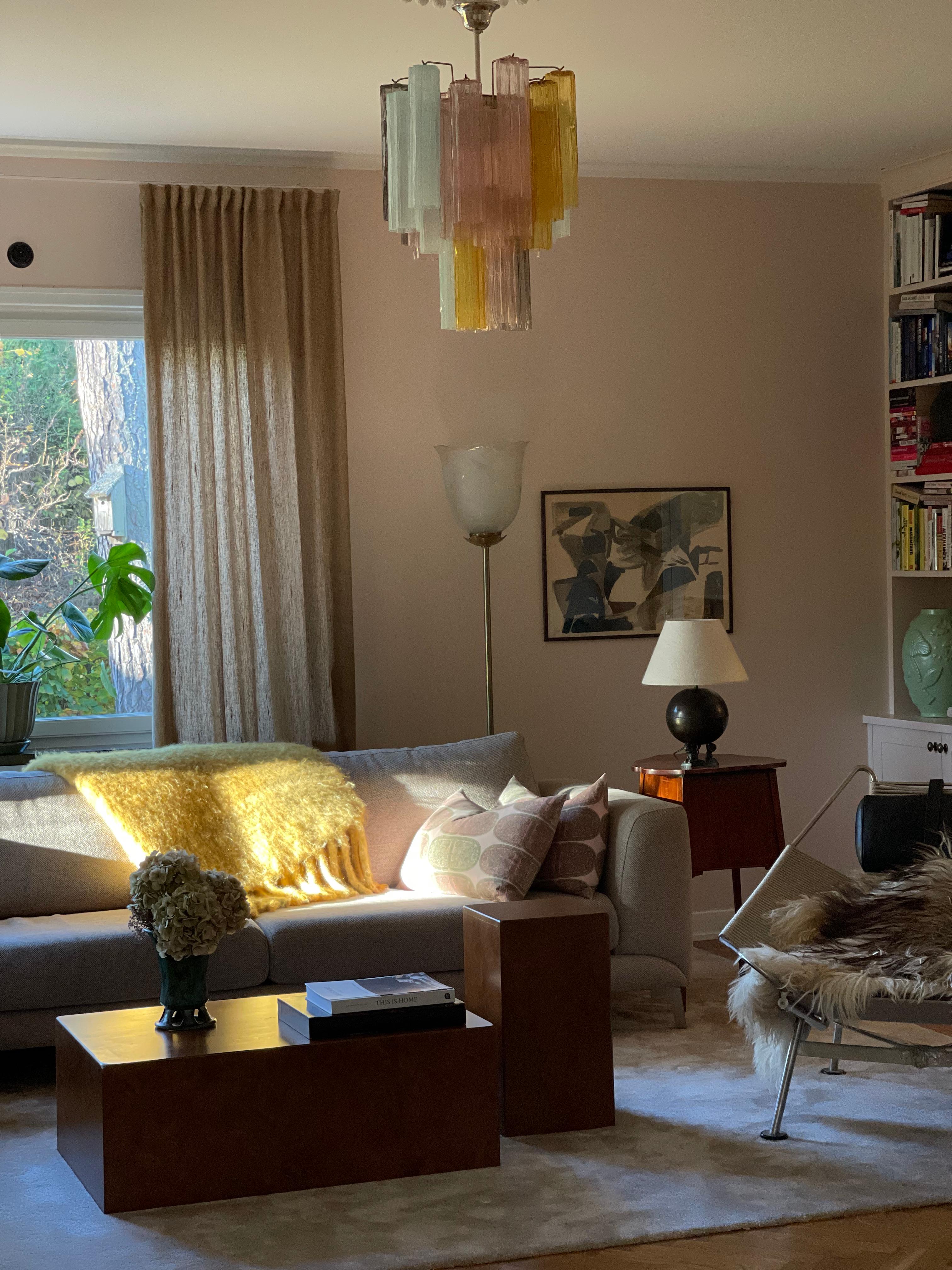 Italian Set of two Eclectic, Colorful Murano Chandeliers in the of style of Venini For Sale