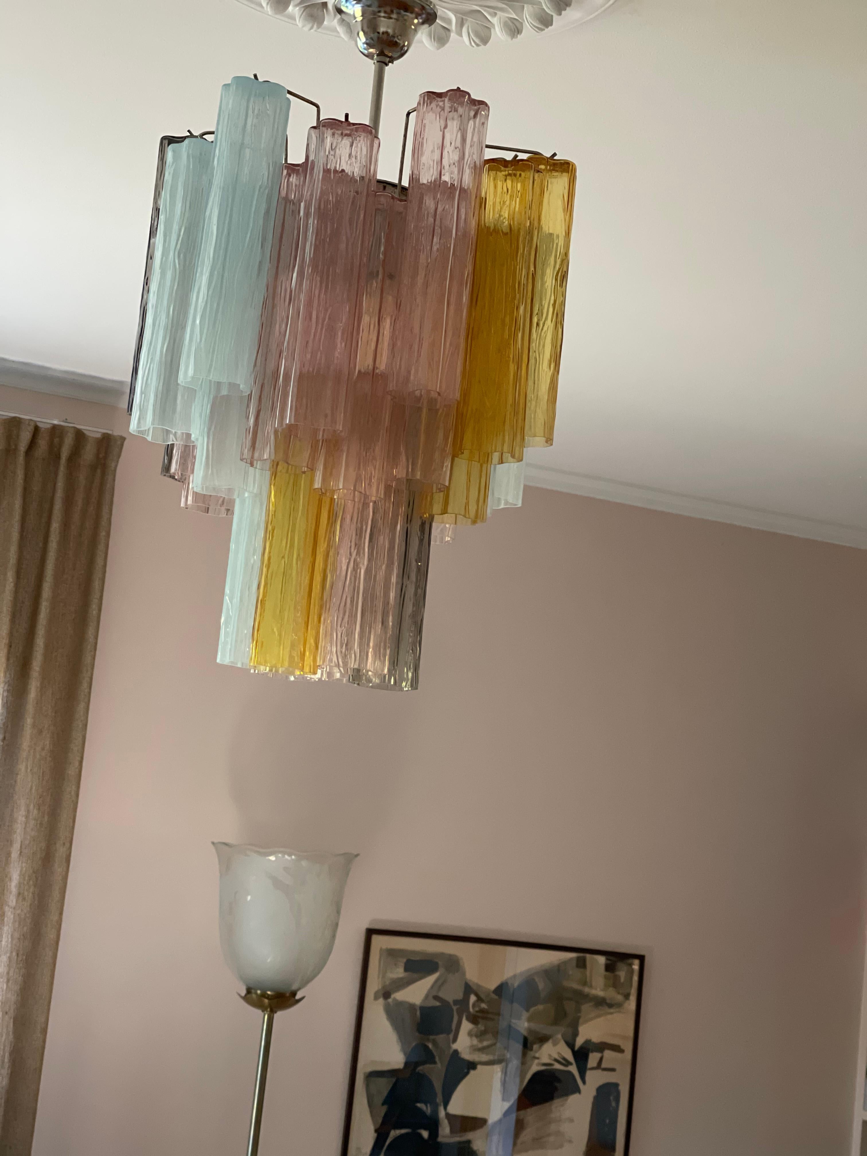 Late 20th Century Set of two Eclectic, Colorful Murano Chandeliers in the of style of Venini For Sale