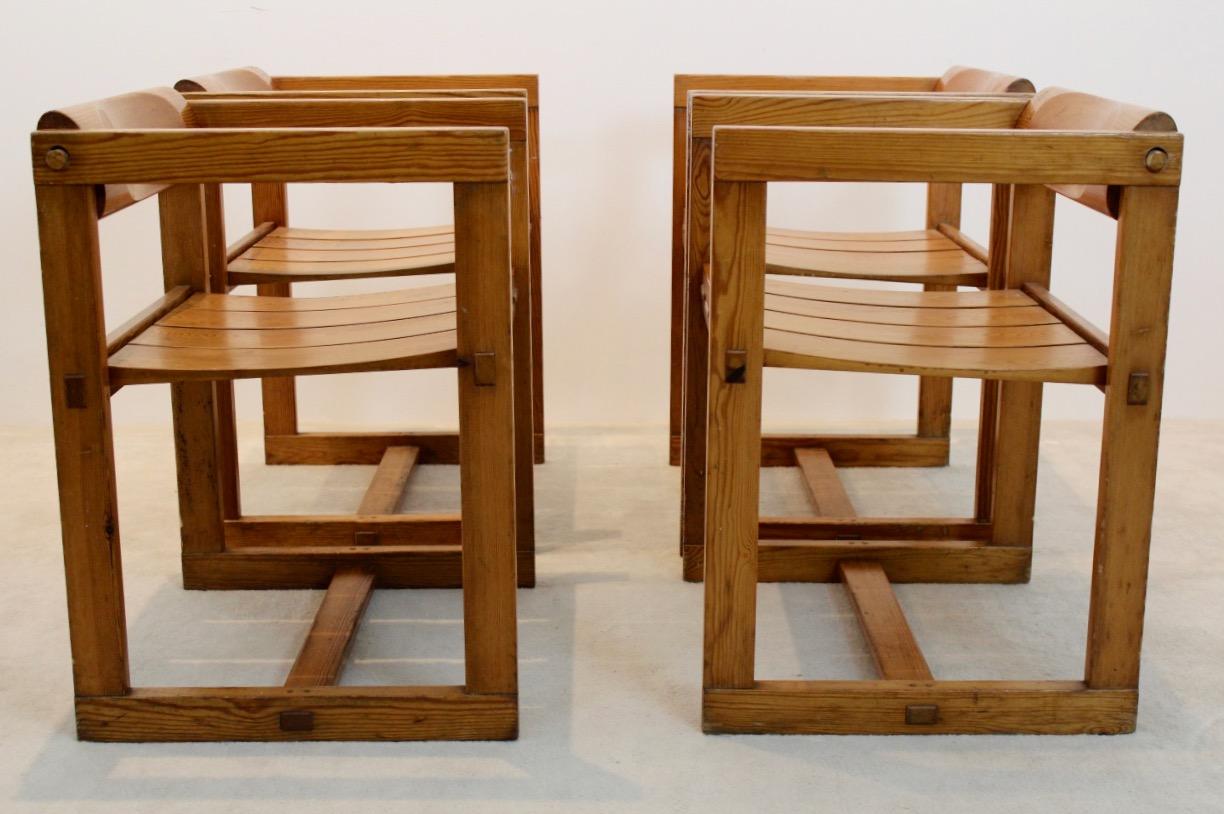 Set of Two Edvin Helseth Pinewood Dining Chairs with Armrests, Trybo Norway For Sale 1