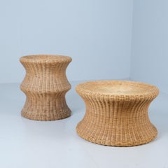 Set of Two Eero Aarnio "Mushroom" Juttu Stools In Rattan/Wicker, Asko 1960s