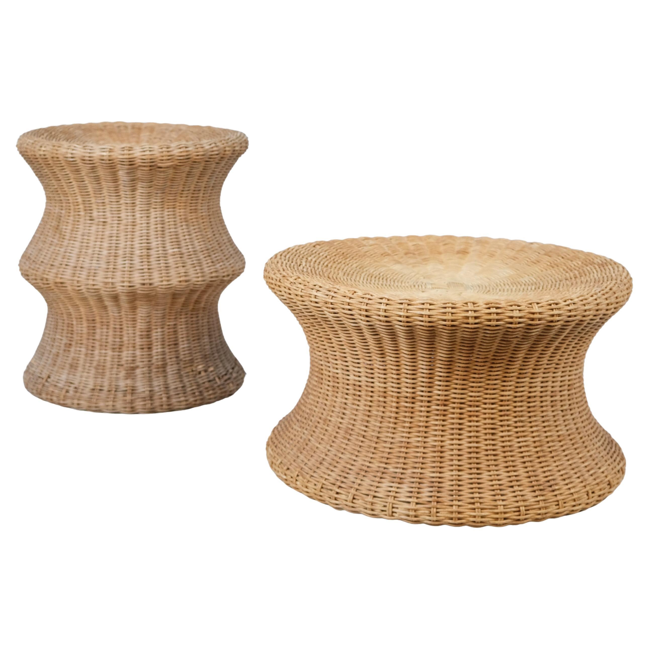 Set of Two Eero Aarnio "Mushroom" Juttu Stools In Rattan/Wicker, Asko 1960s en vente