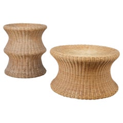 Set of Two Eero Aarnio "Mushroom" Juttu Stools In Rattan/Wicker, Asko 1960s