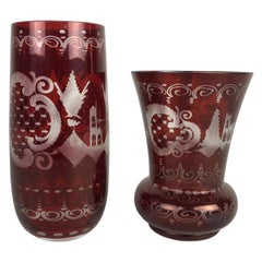 Set of Two Egermann Ruby Red Glass Vases, Czechoslovakia, 1940s