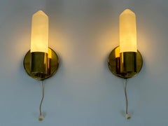Set of Two Elegant Bauhaus Brass & Opaline Glass Sconces Germany 1950s