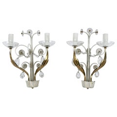 Juego de dos elegantes candelabros de latón y cristal de Vereinigte Werkstätten Años 60