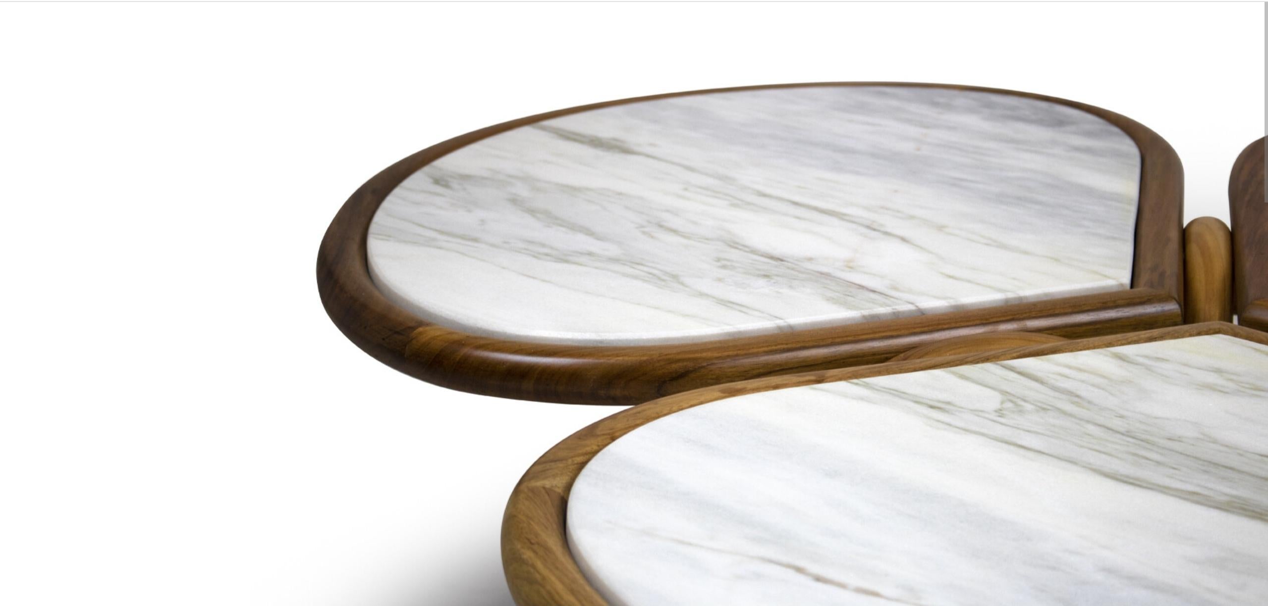 Set of two Elegant Flowers Coffee Table, in Marble, Walnut or Ash wood For Sale 8