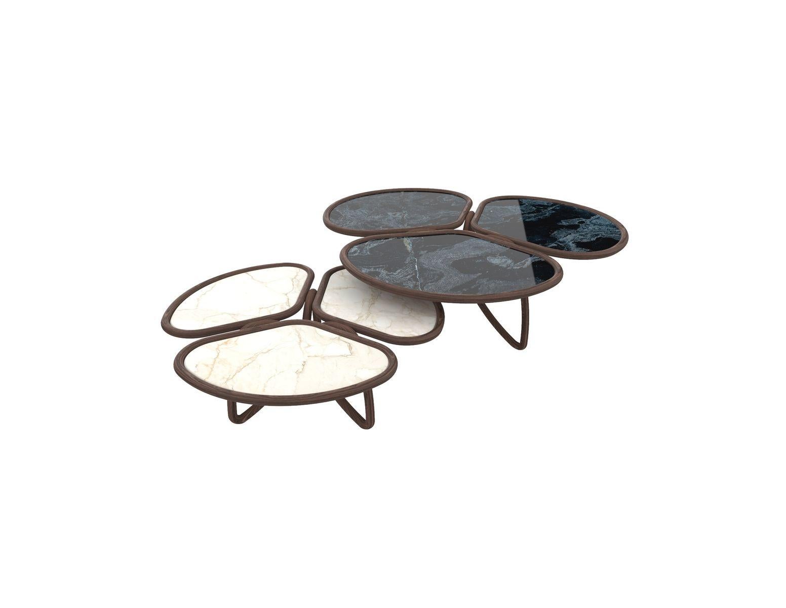 Organic Modern Set of two Elegant Flowers Coffee Table, in Marble, Walnut or Ash wood For Sale